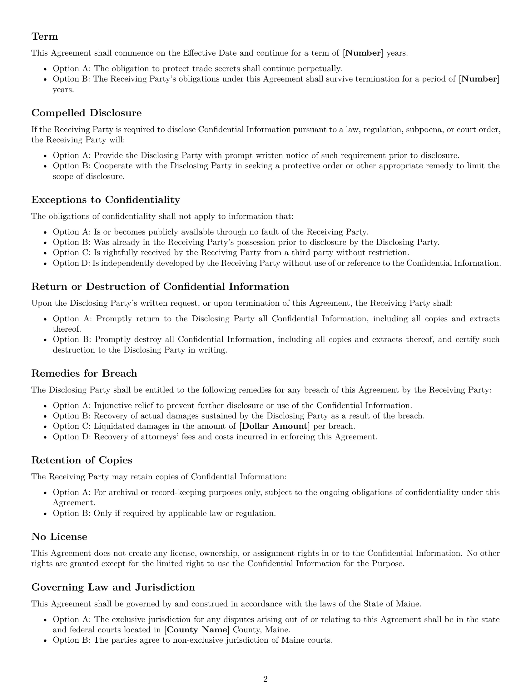 Preview page 2 of Free Maine nda template