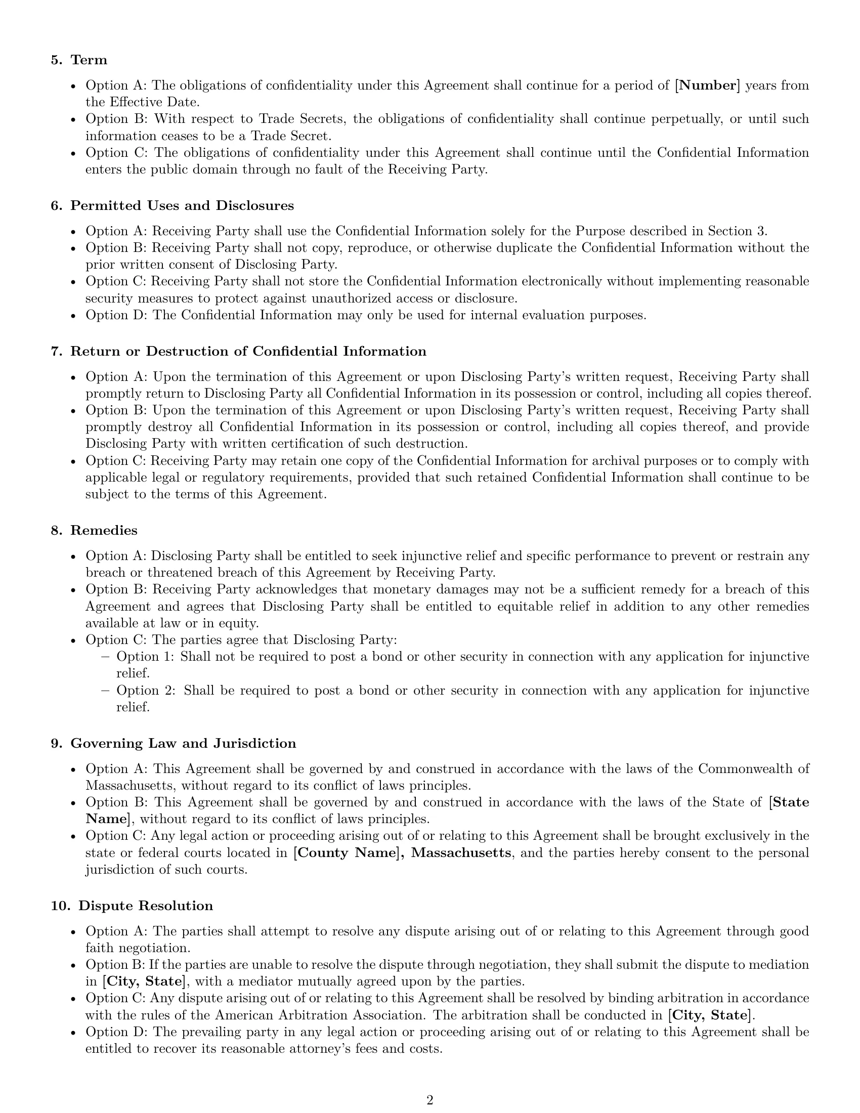 Preview page 2 of Free Massachusetts nda template