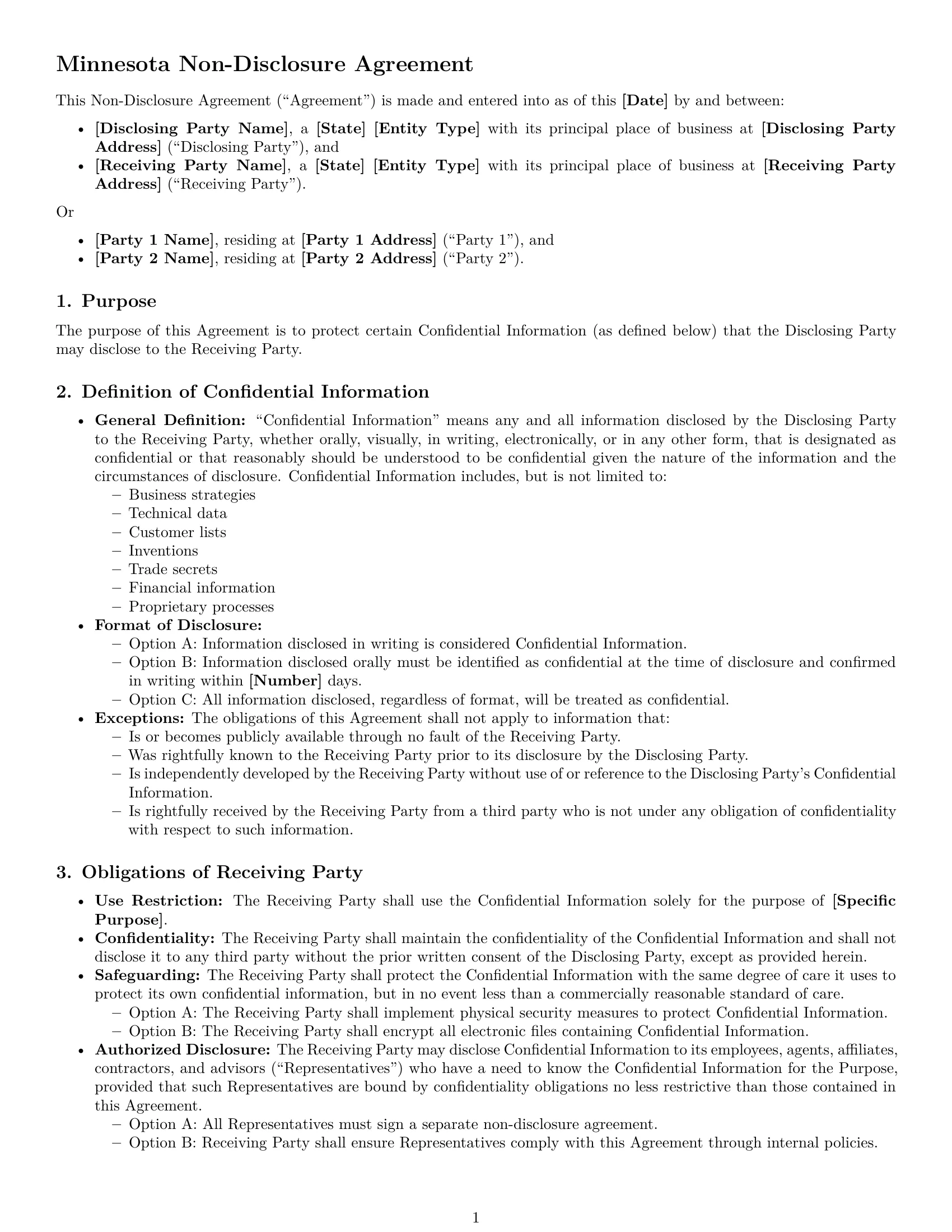 Preview page 1 of Free Minnesota nda template