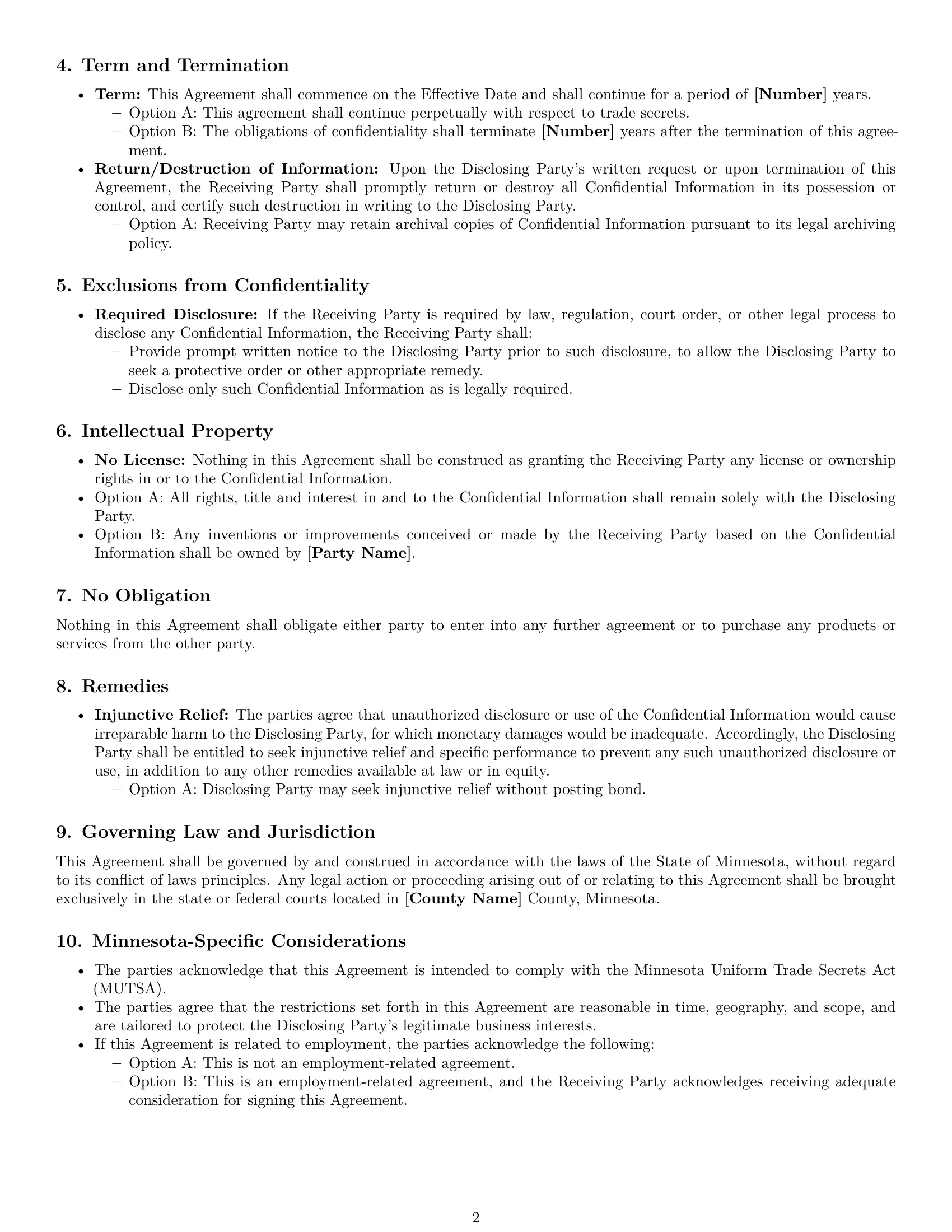 Preview page 2 of Free Minnesota nda template