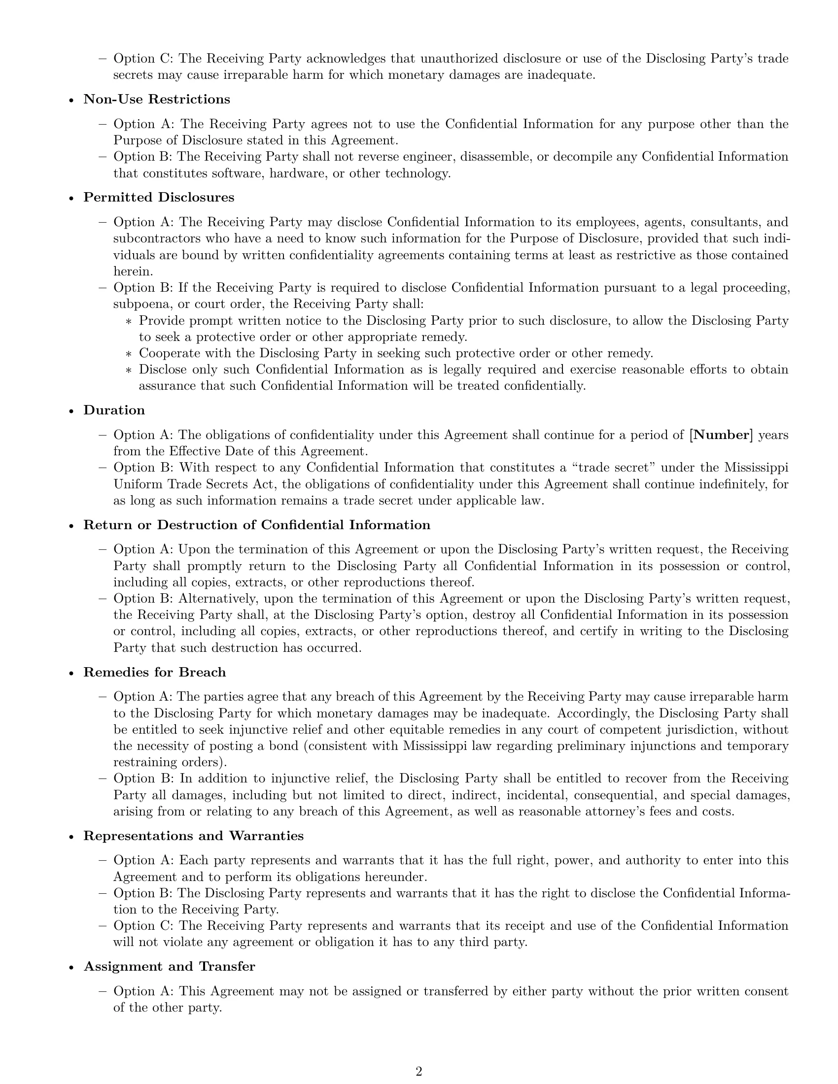 Preview page 2 of Free Mississippi nda template