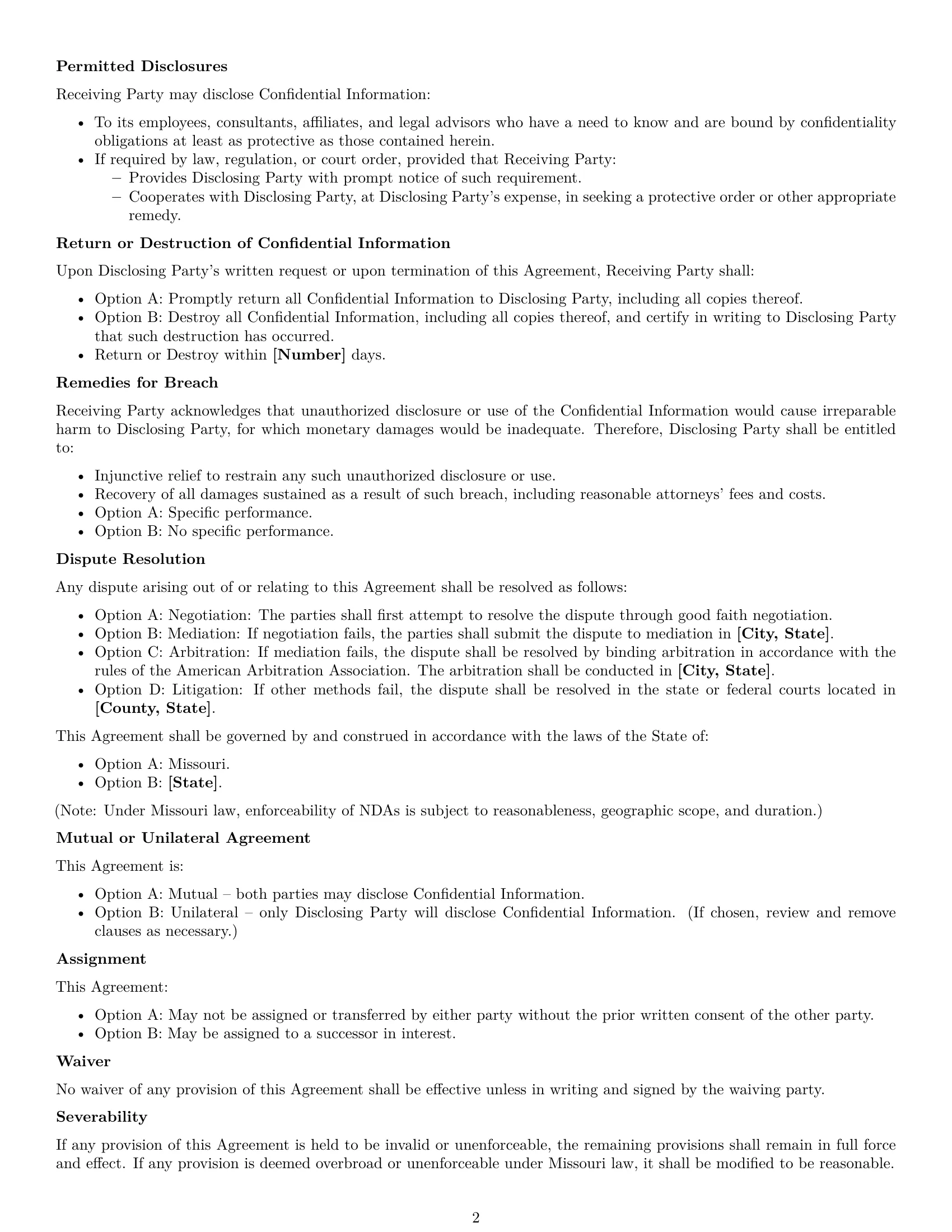 Preview page 2 of Free Missouri nda template