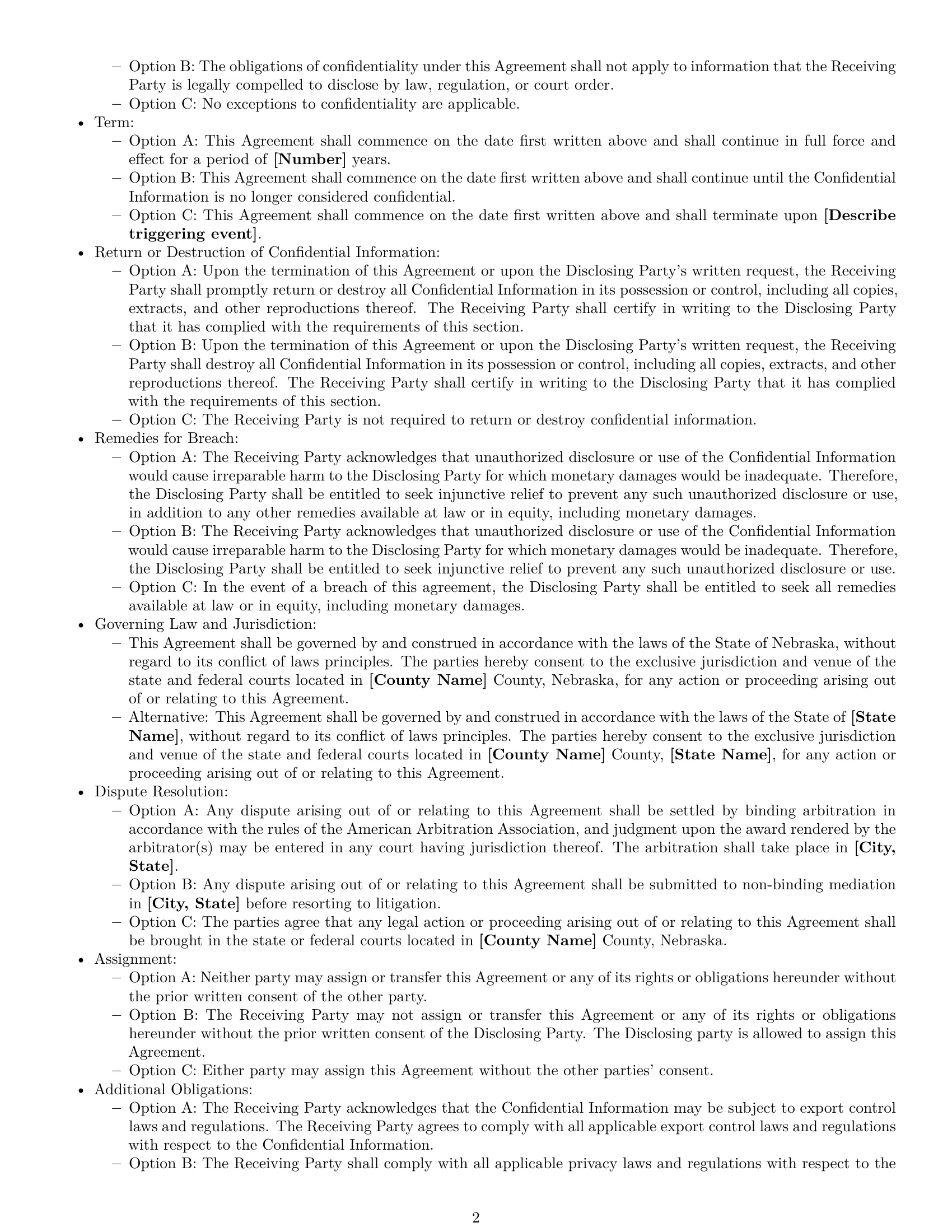 Preview page 2 of Free Nebraska nda template
