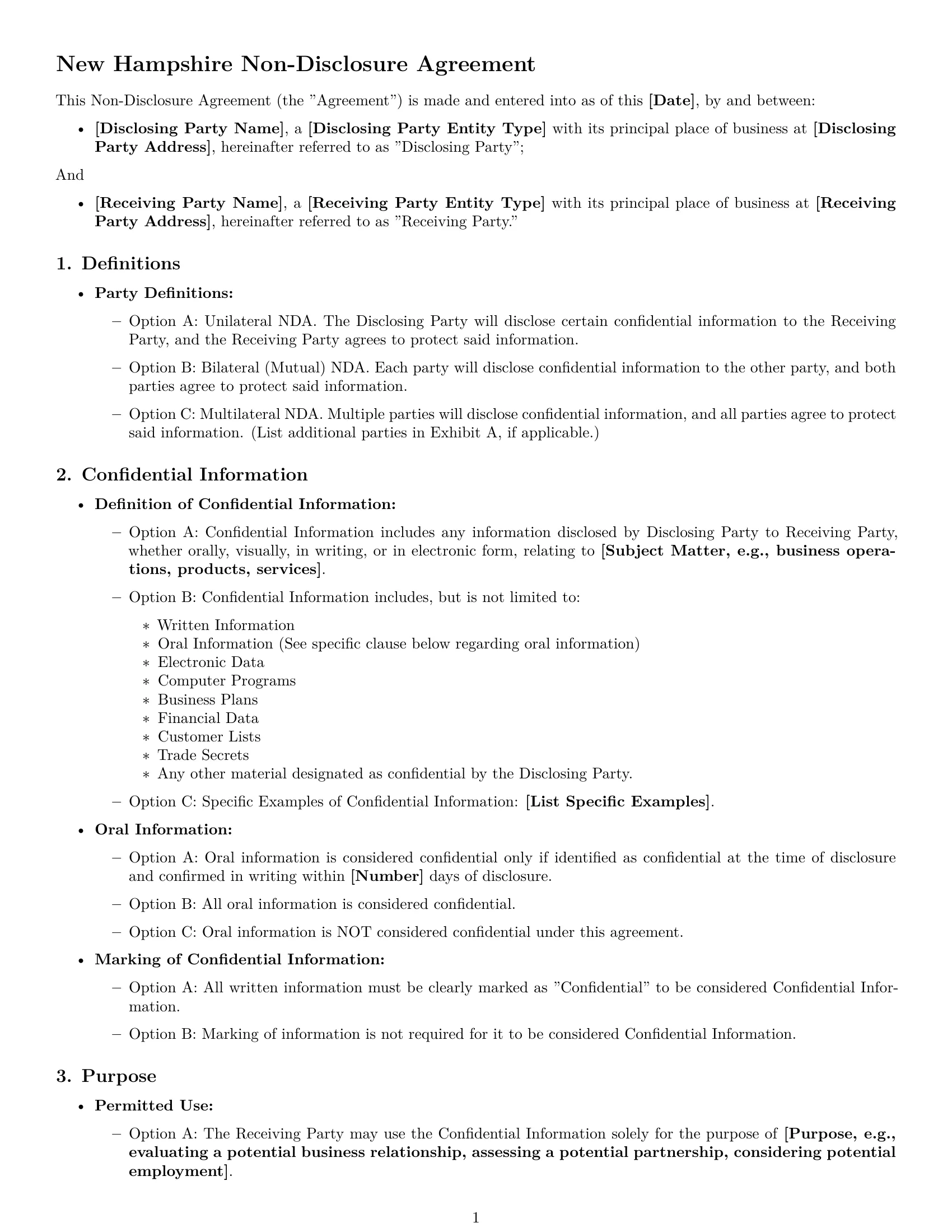 Preview page 1 of Free New Hampshire nda template