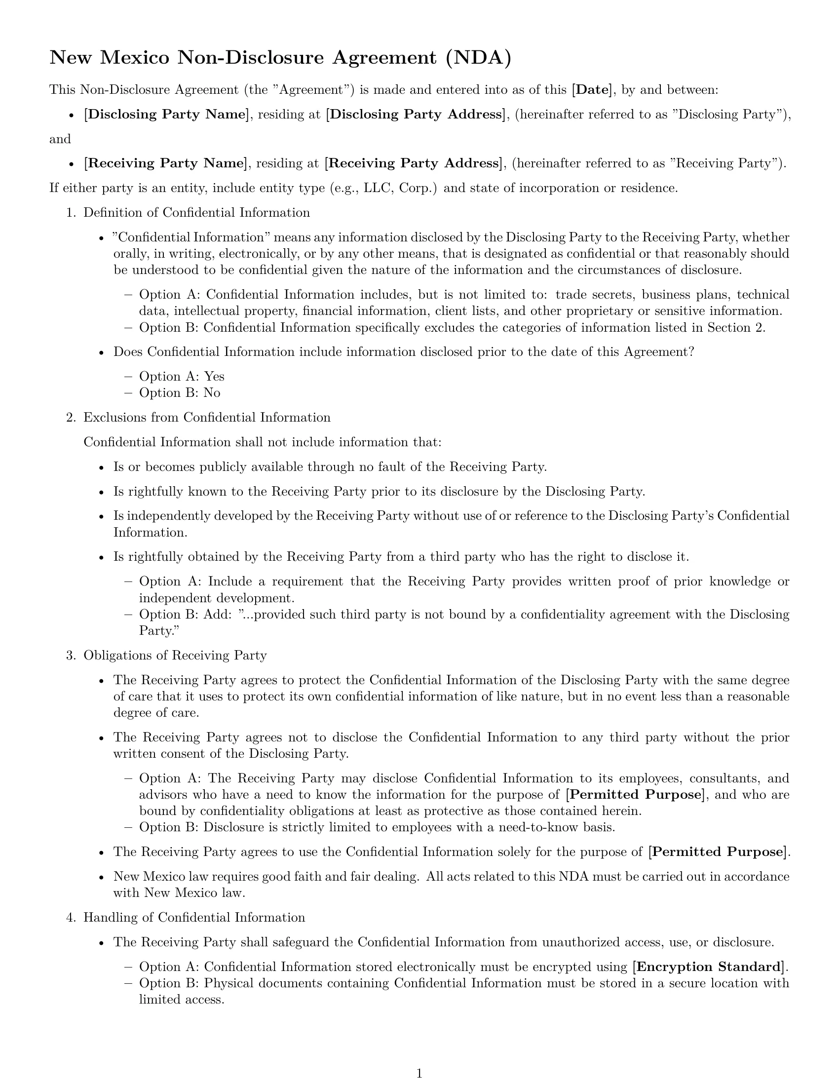Preview page 1 of Free New Mexico nda template