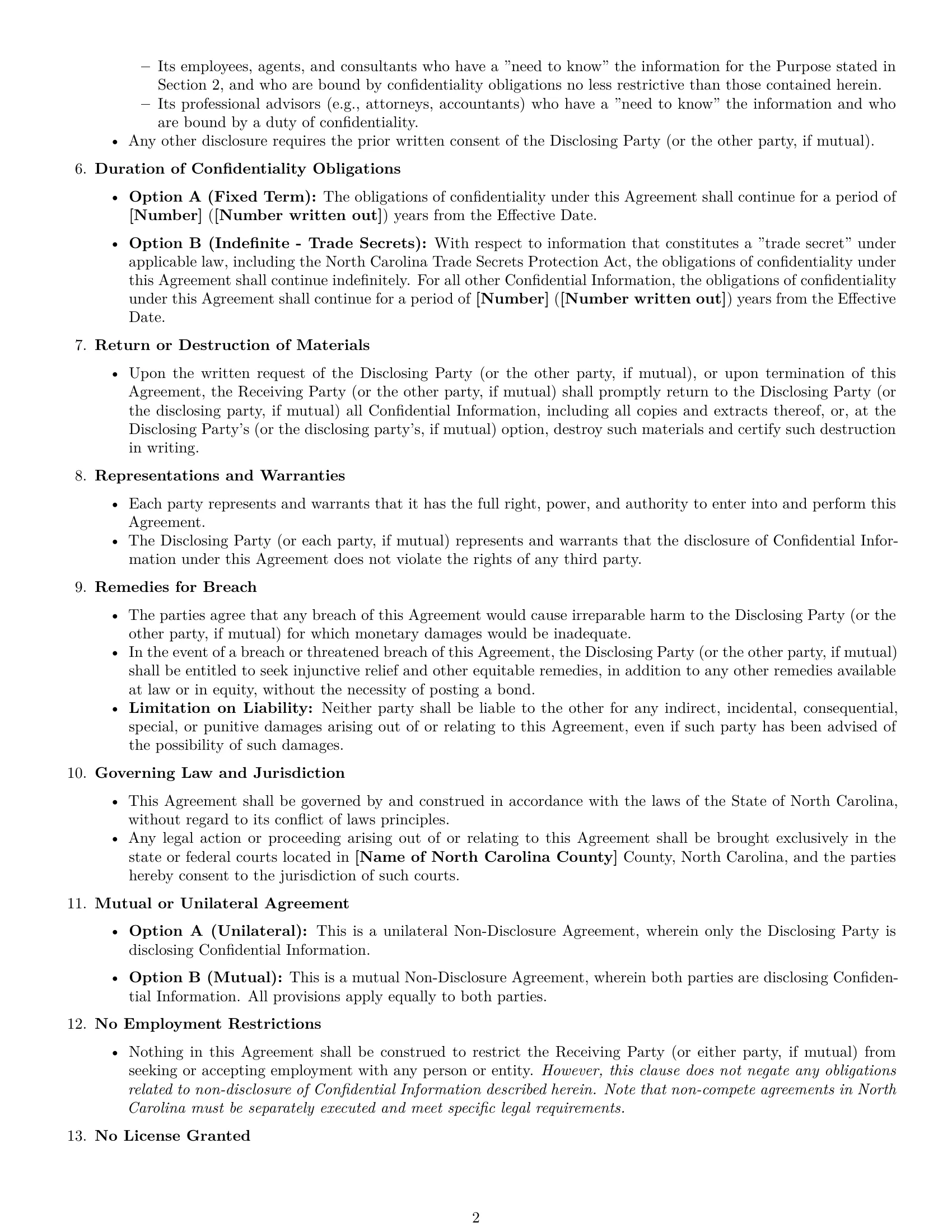 Preview page 2 of Free North Carolina nda template