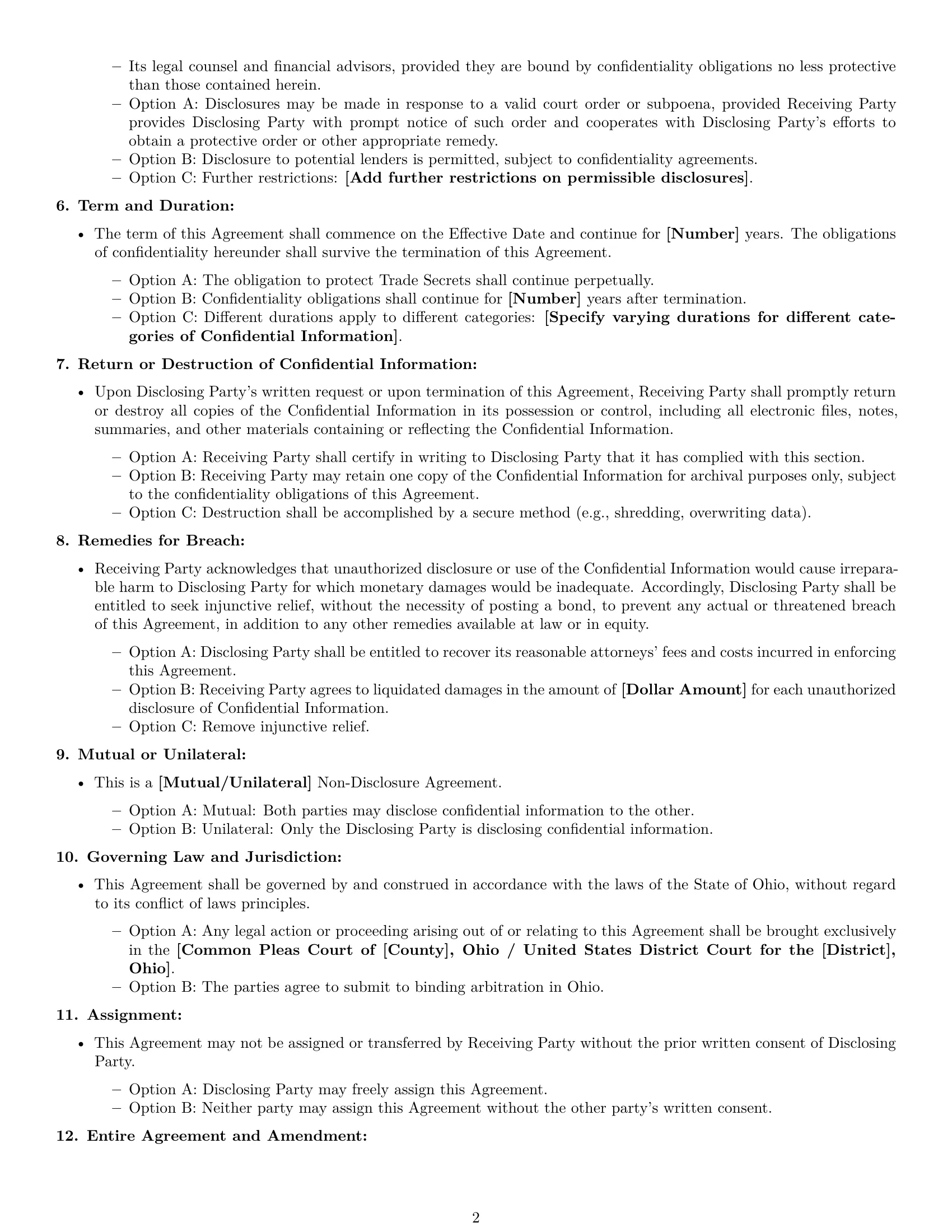 Preview page 2 of Free Ohio nda template