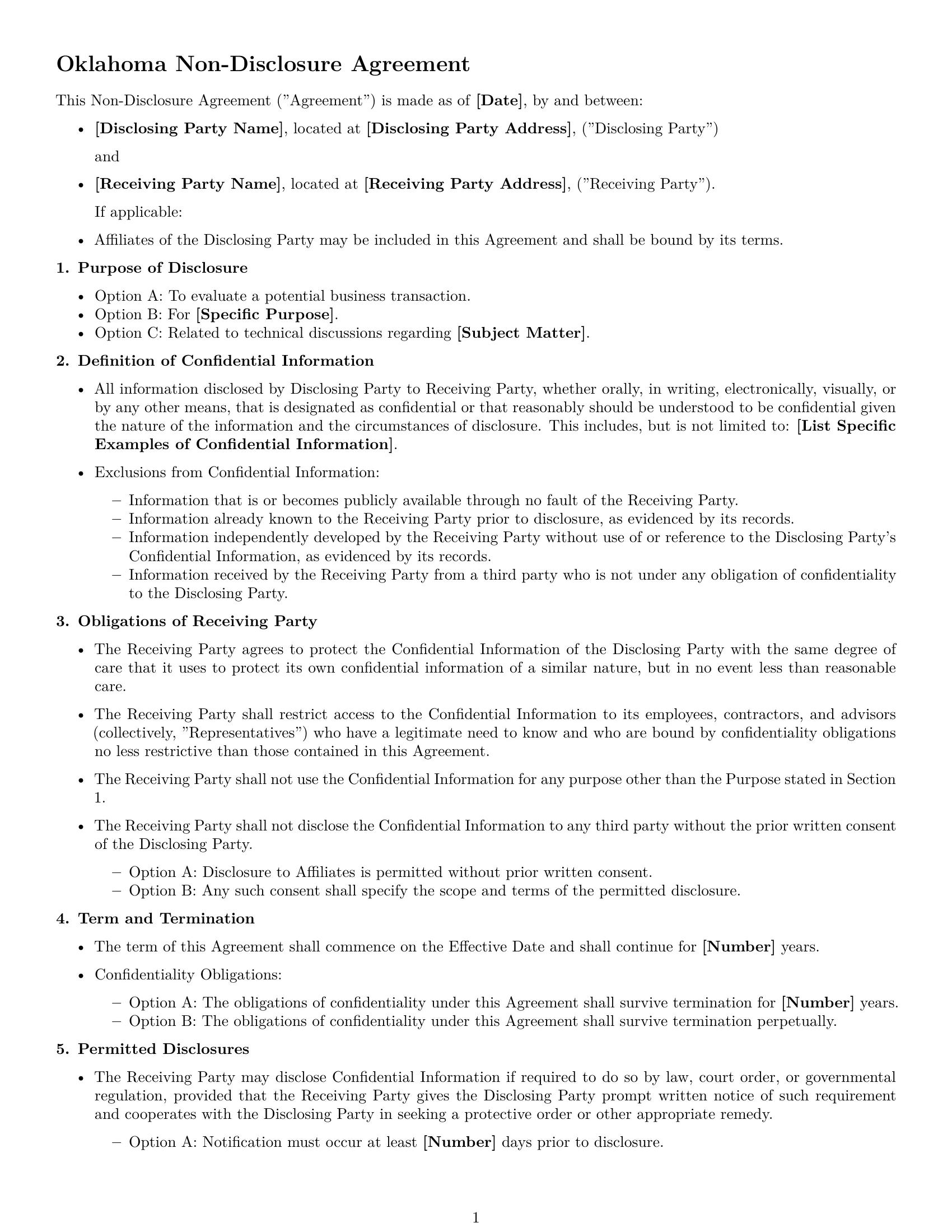 Preview page 1 of Free Oklahoma nda template