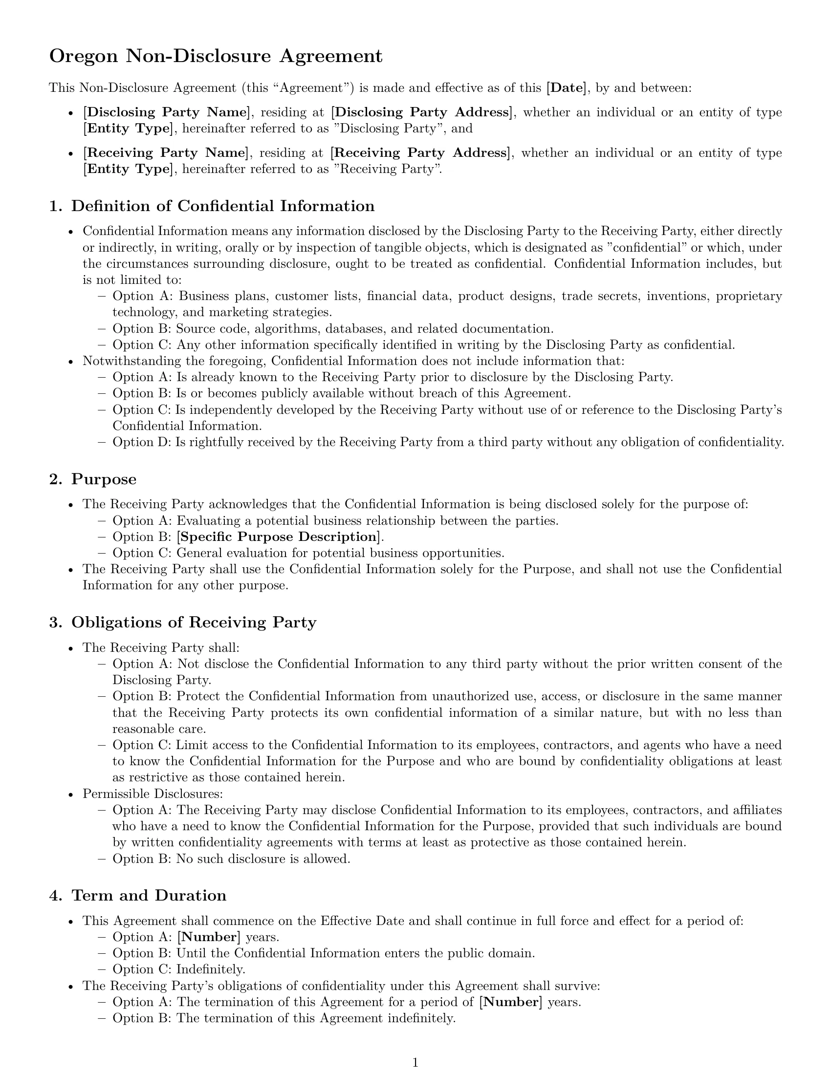 Preview page 1 of Free Oregon nda template