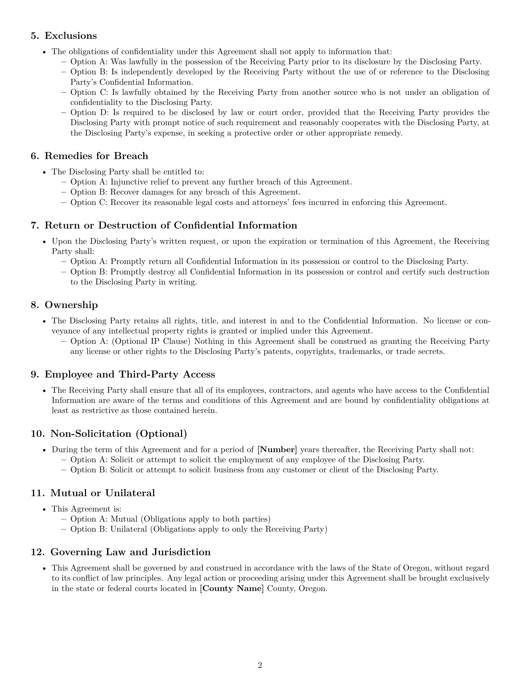 Preview page 2 of Free Oregon nda template