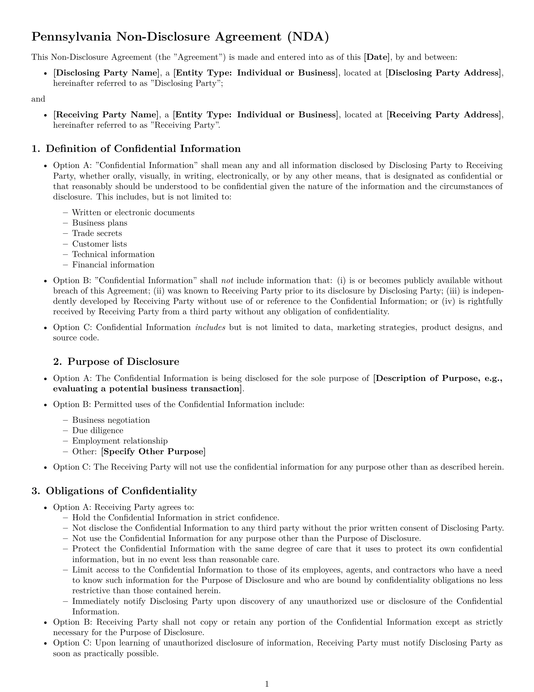 Preview page 1 of Free Pennsylvania nda template