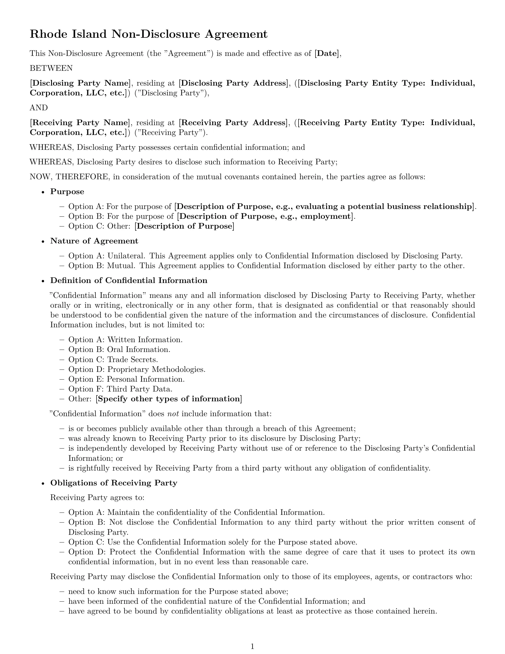 Preview page 1 of Free Rhode Island nda template