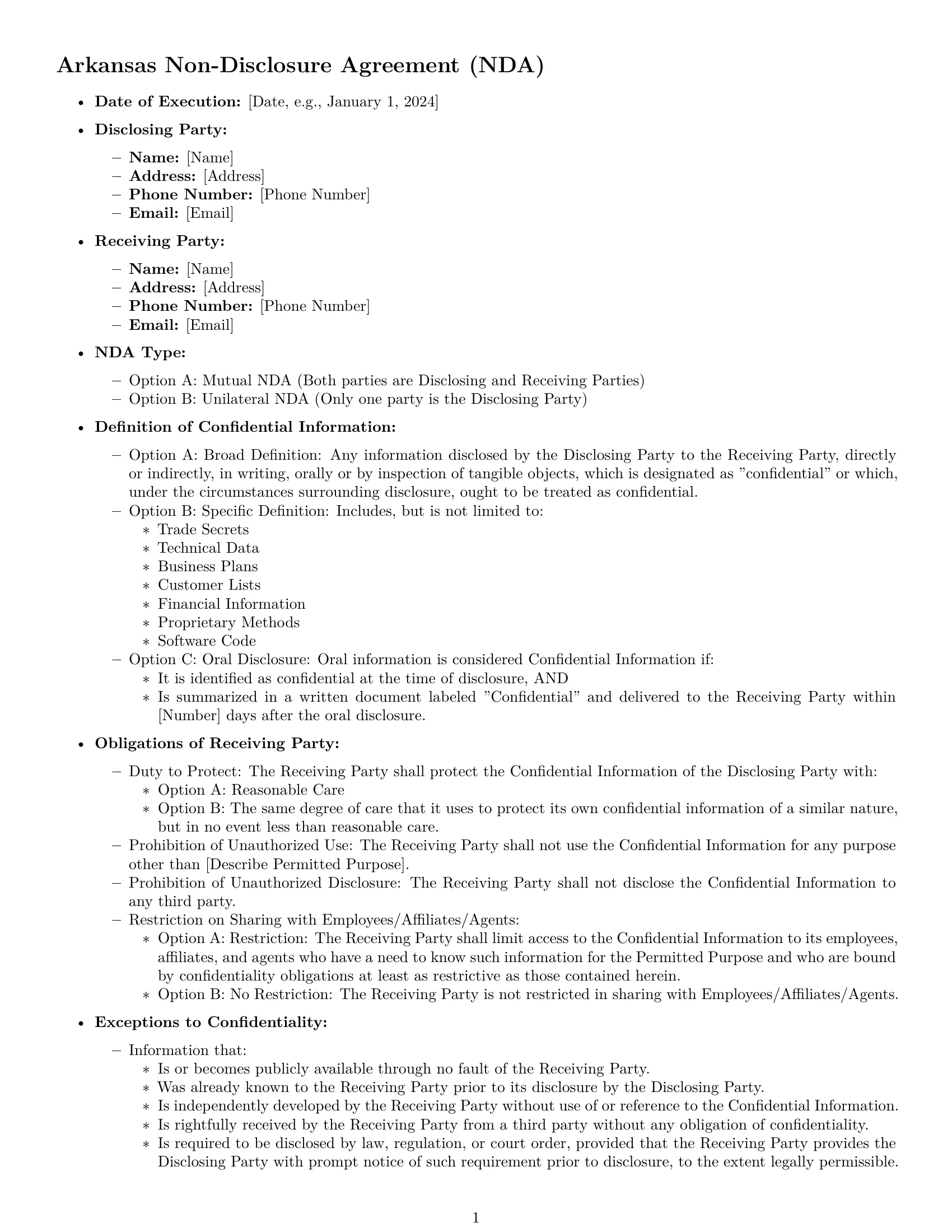 Preview page 1 of Free Arkansas nda template