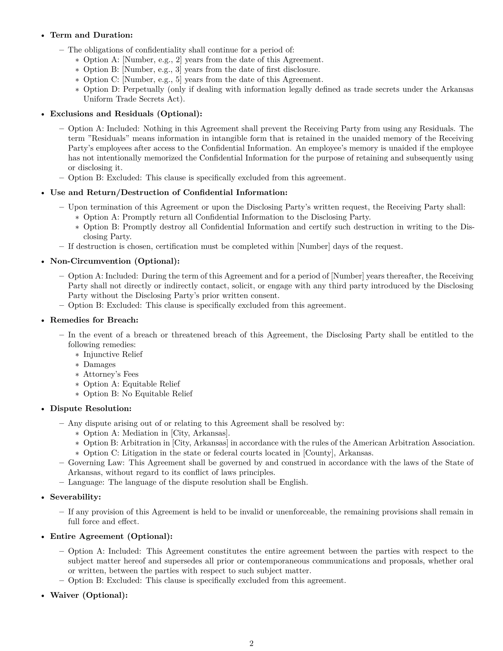 Preview page 2 of Free Arkansas nda template