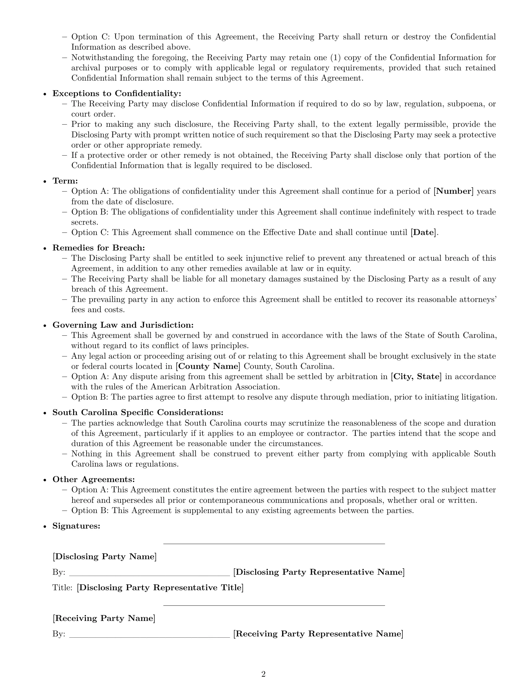Preview page 2 of Free South Carolina nda template