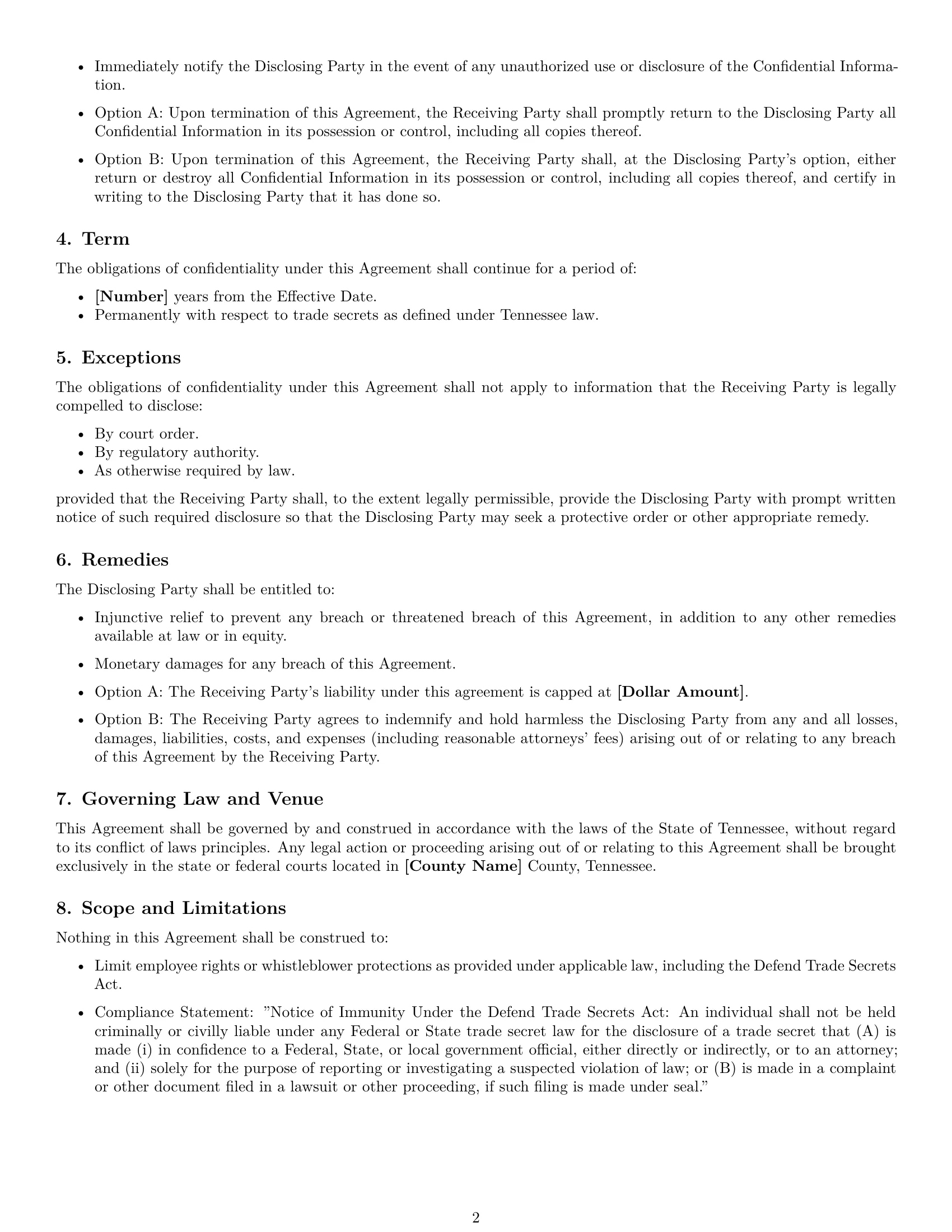 Preview page 2 of Free Tennessee nda template