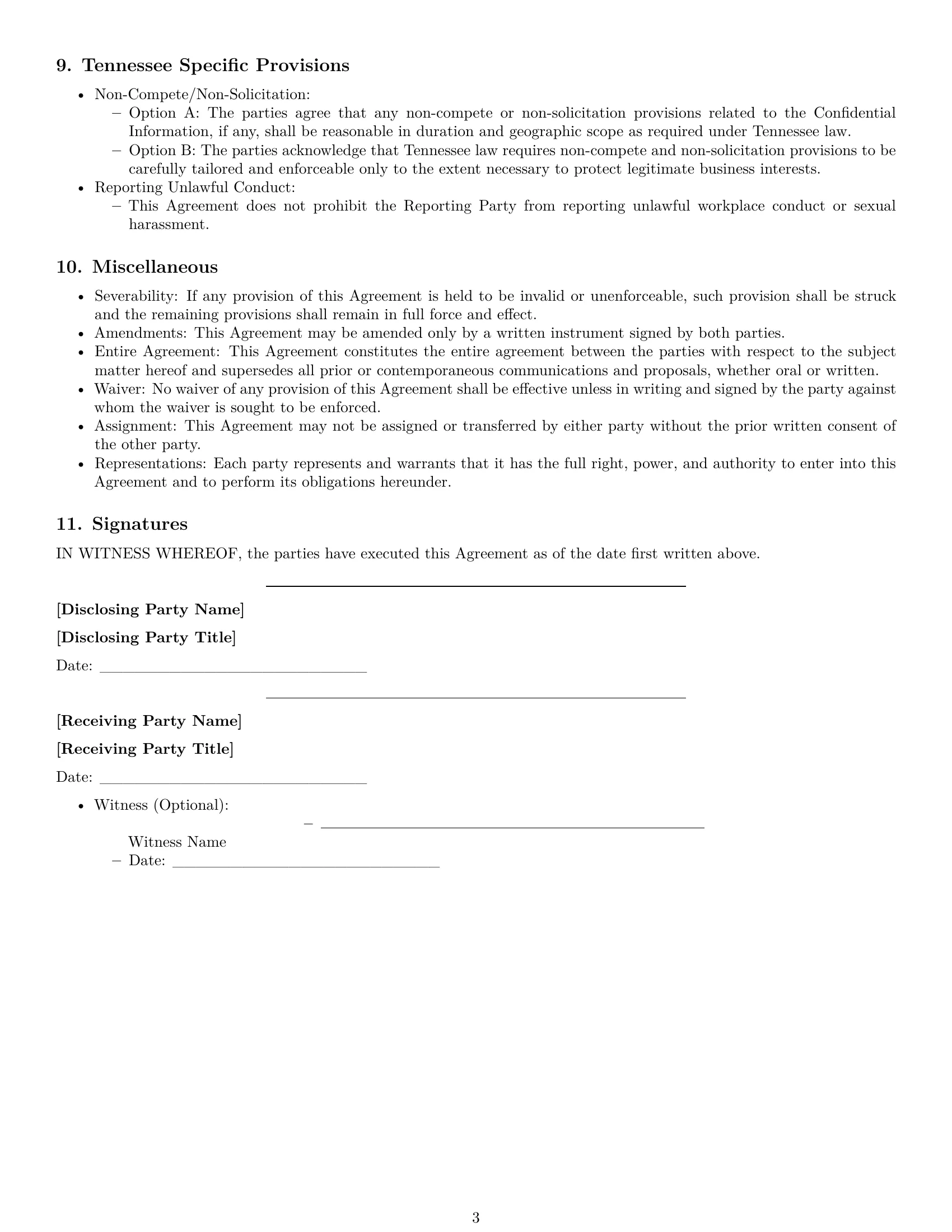 Preview page 3 of Free Tennessee nda template
