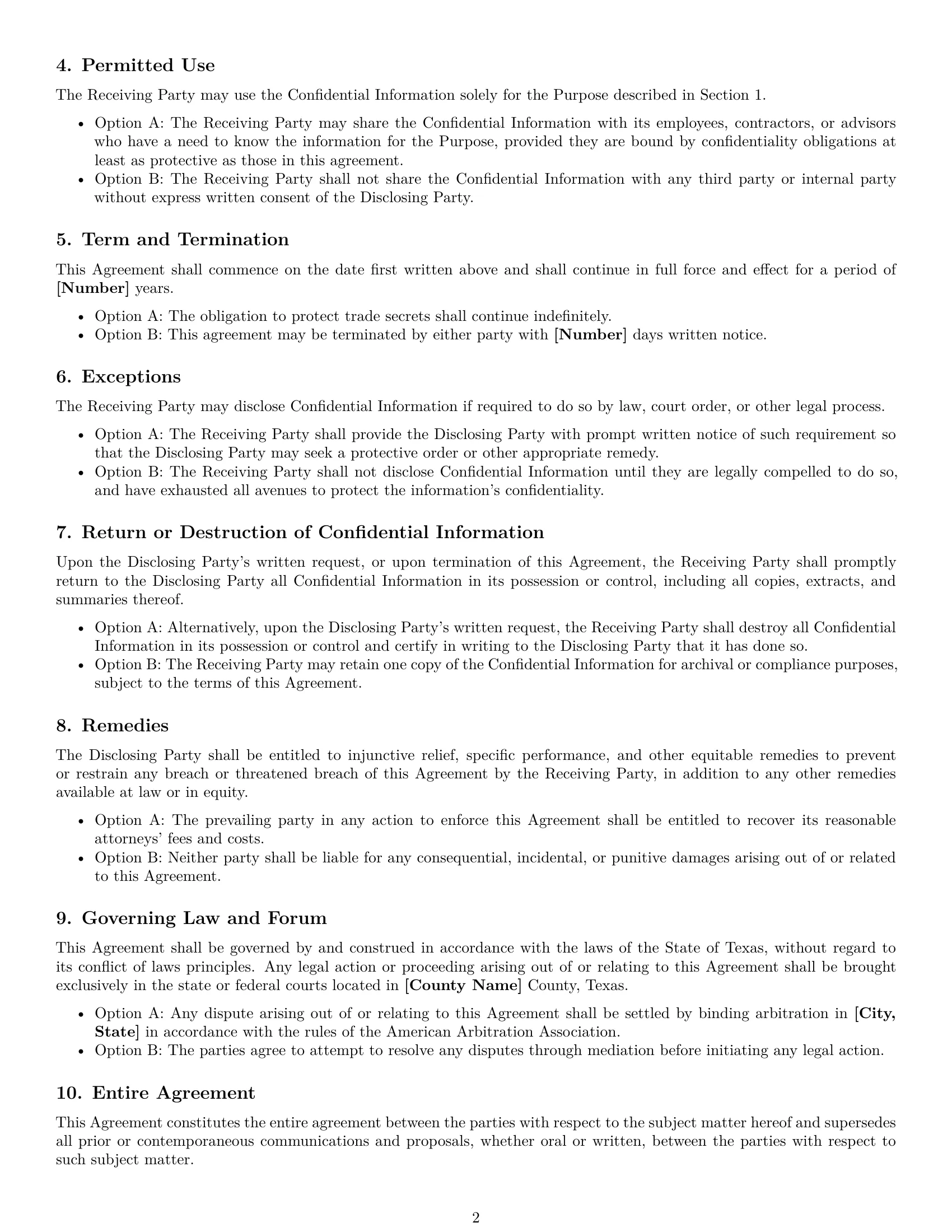 Preview page 2 of Free Texas nda template