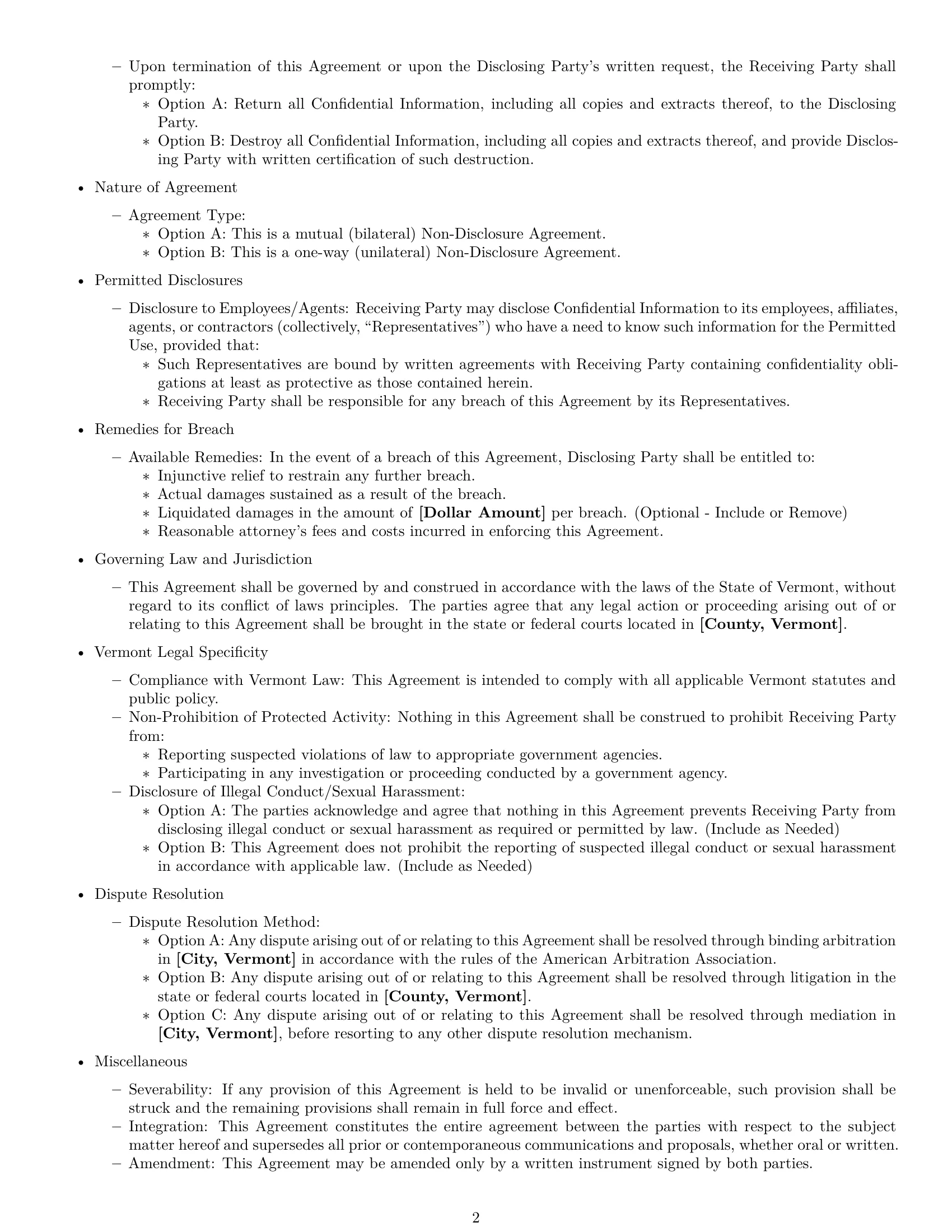 Preview page 2 of Free Vermont nda template