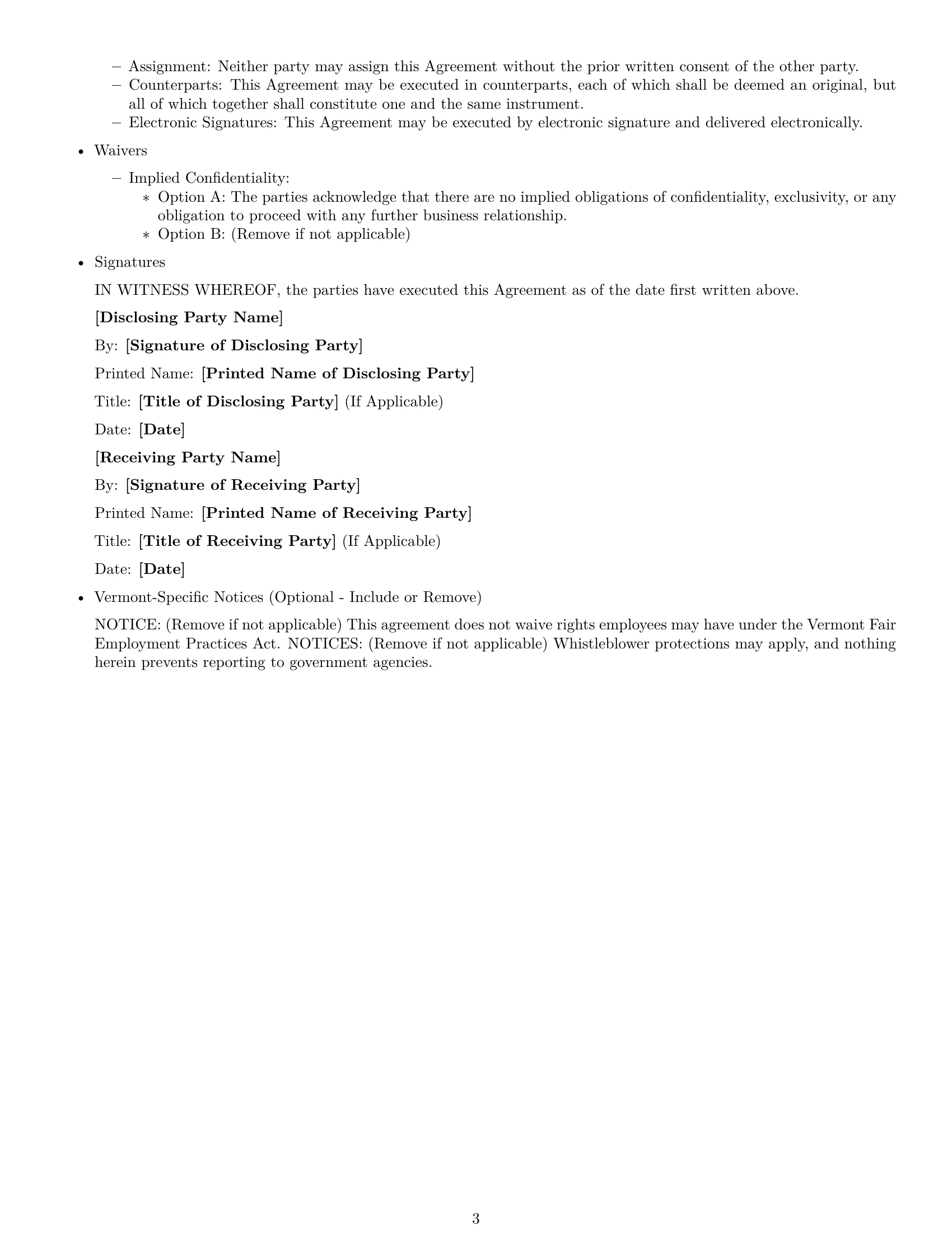 Preview page 3 of Free Vermont nda template