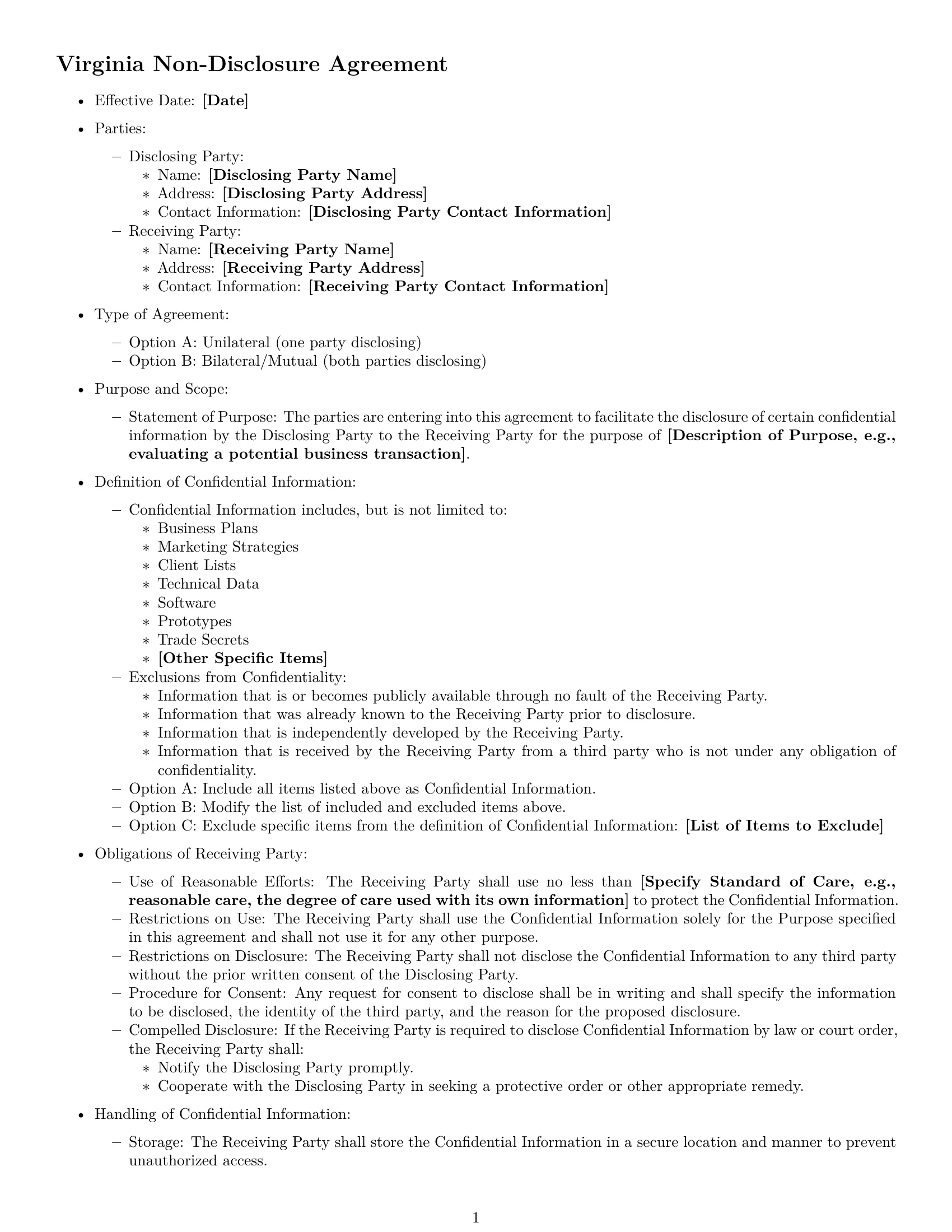 Preview page 1 of Free Virginia nda template