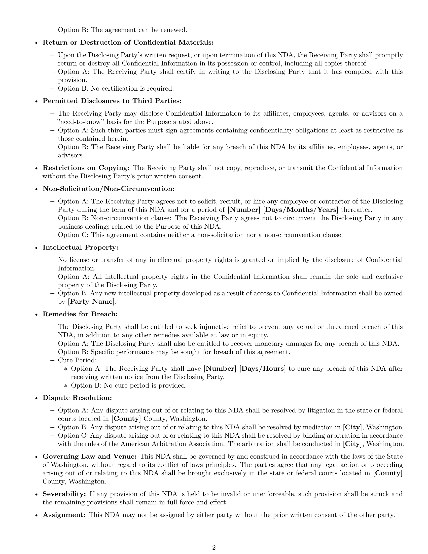 Preview page 2 of Free Washington nda template