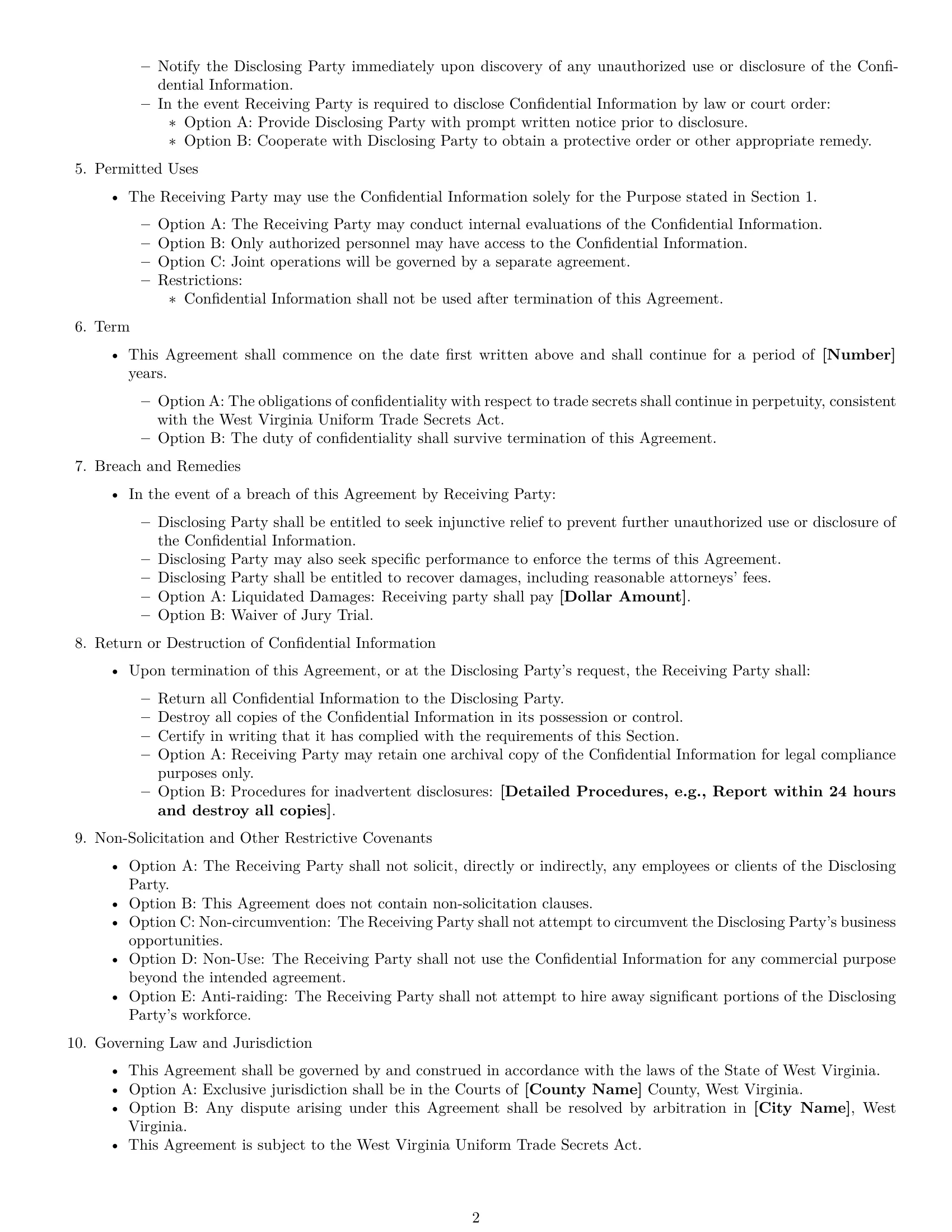 Preview page 2 of Free West Virginia nda template