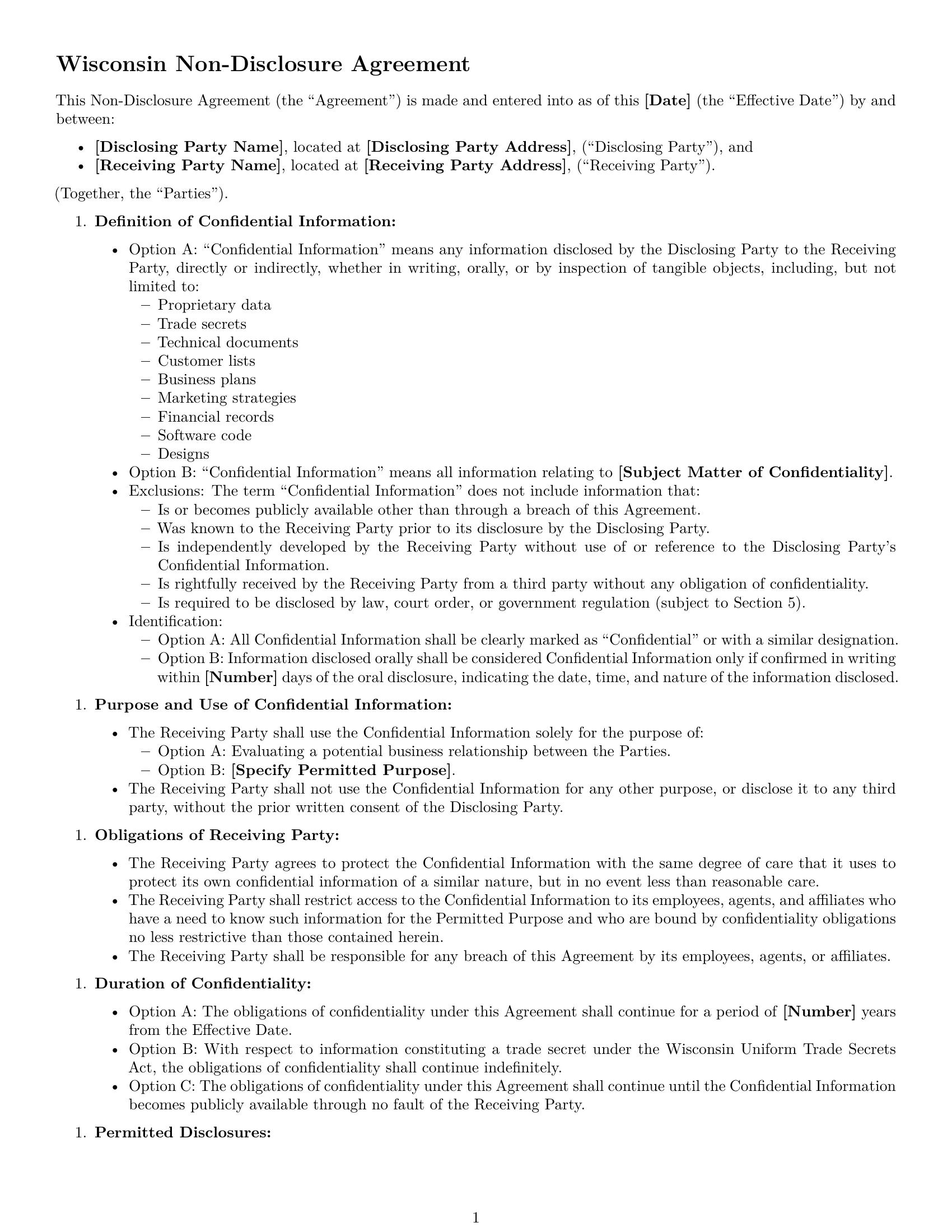 Preview page 1 of Free Wisconsin nda template
