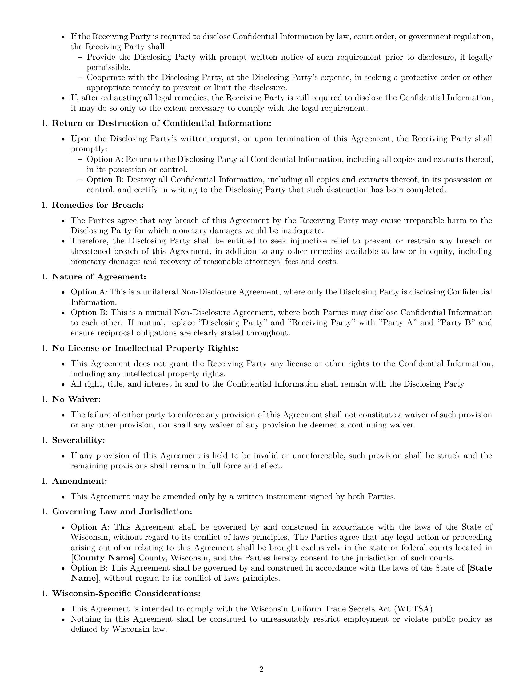 Preview page 2 of Free Wisconsin nda template