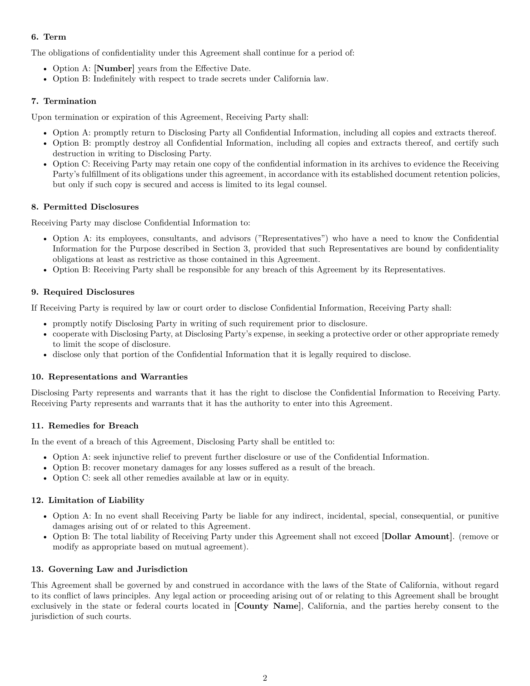 Preview page 2 of Free California nda template