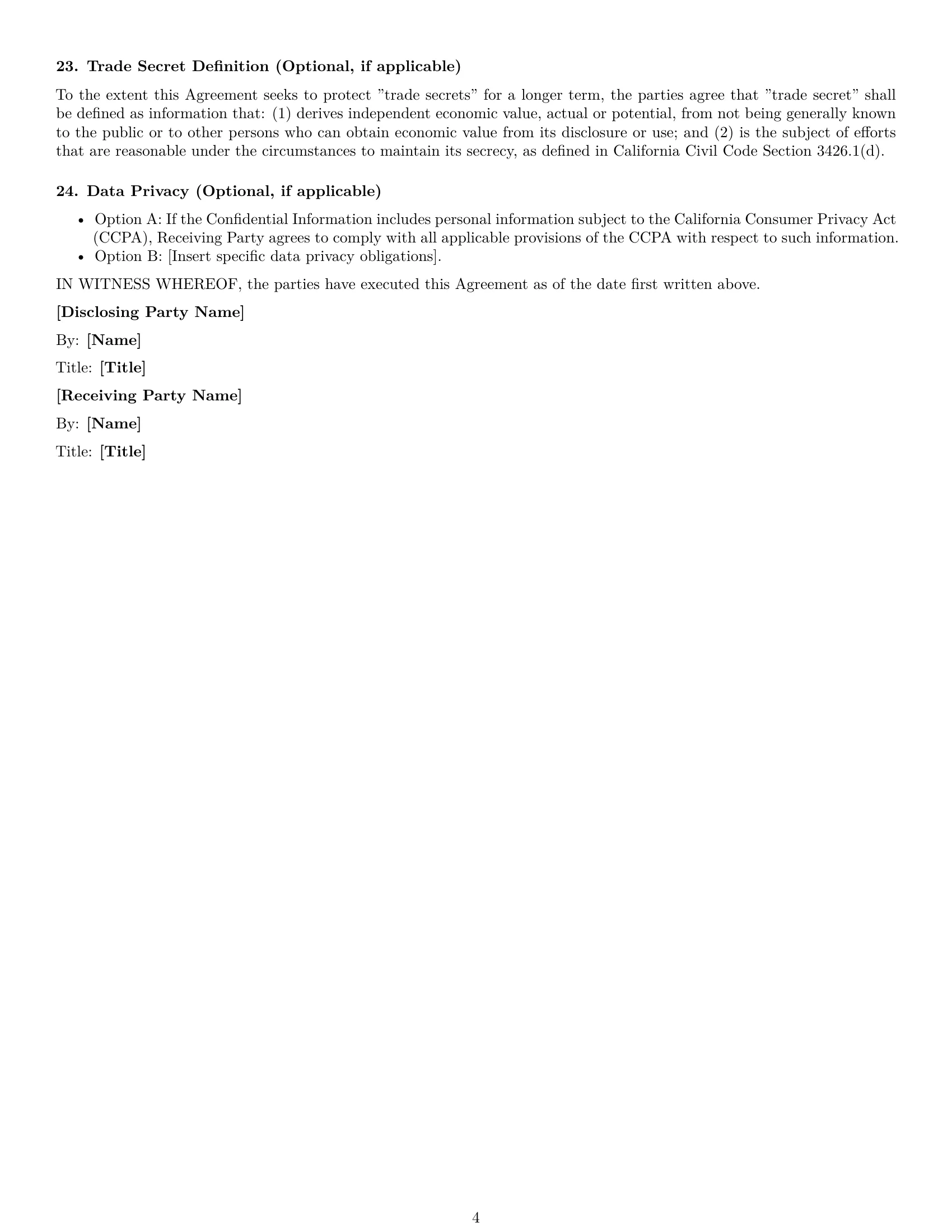 Preview page 4 of Free California nda template