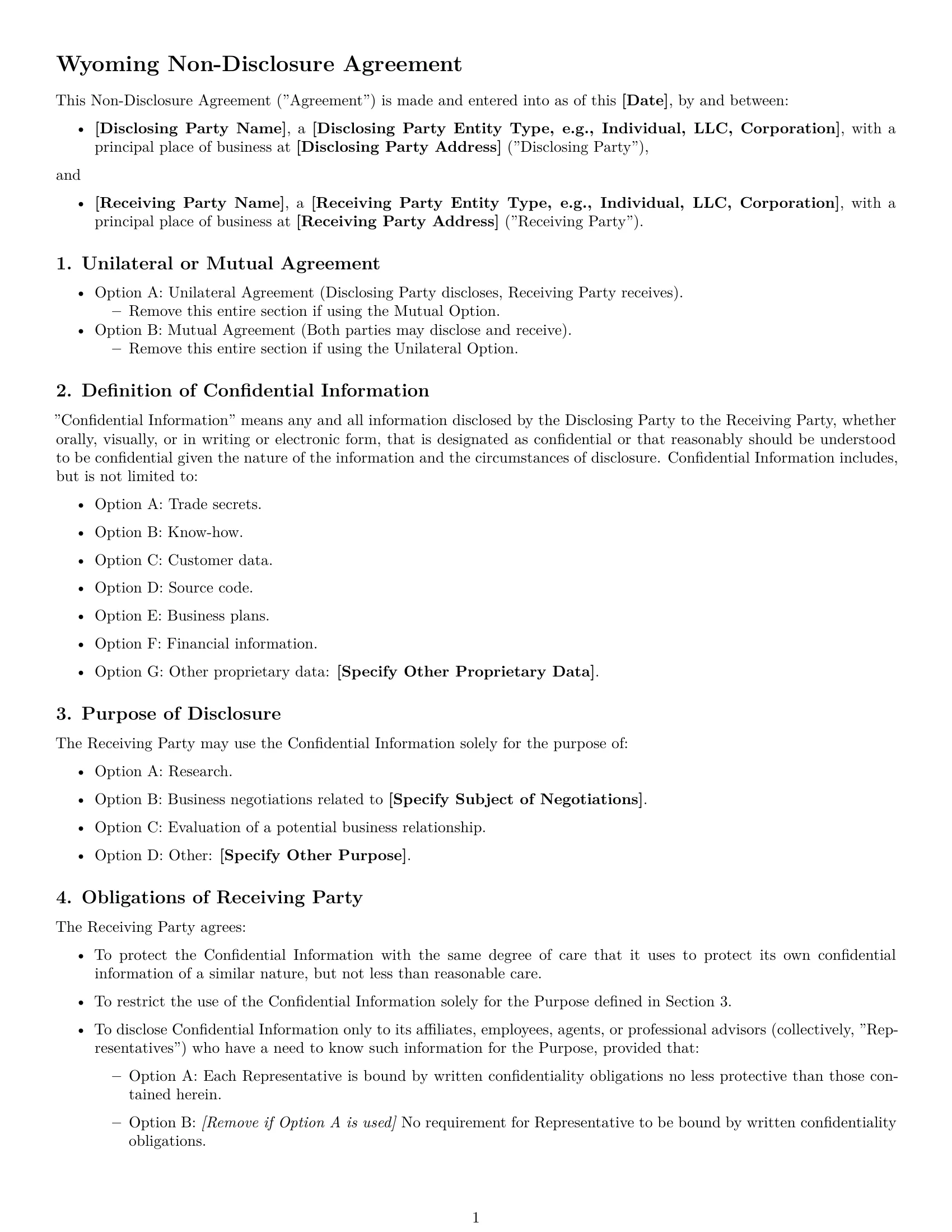 Preview page 1 of Free Wyoming nda template