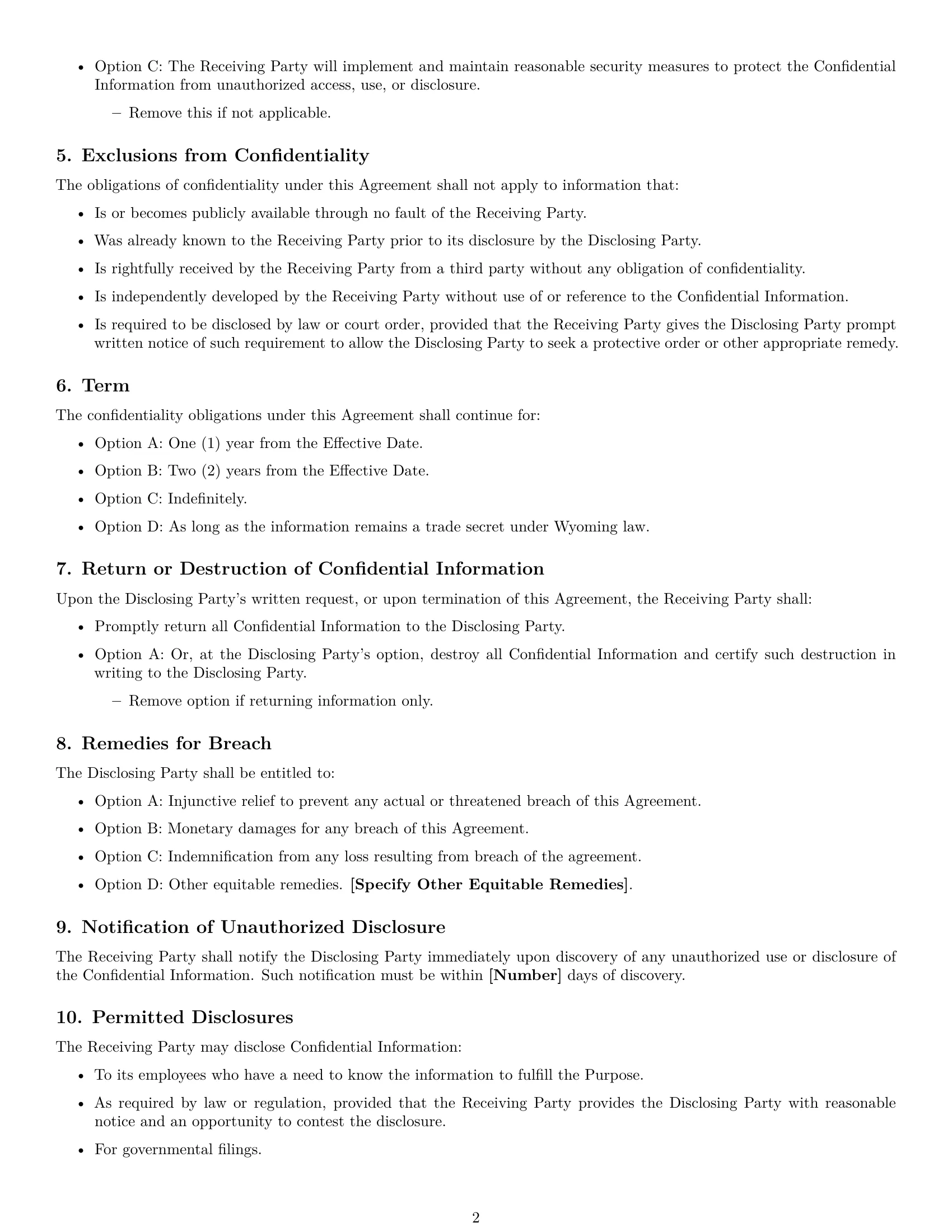 Preview page 2 of Free Wyoming nda template