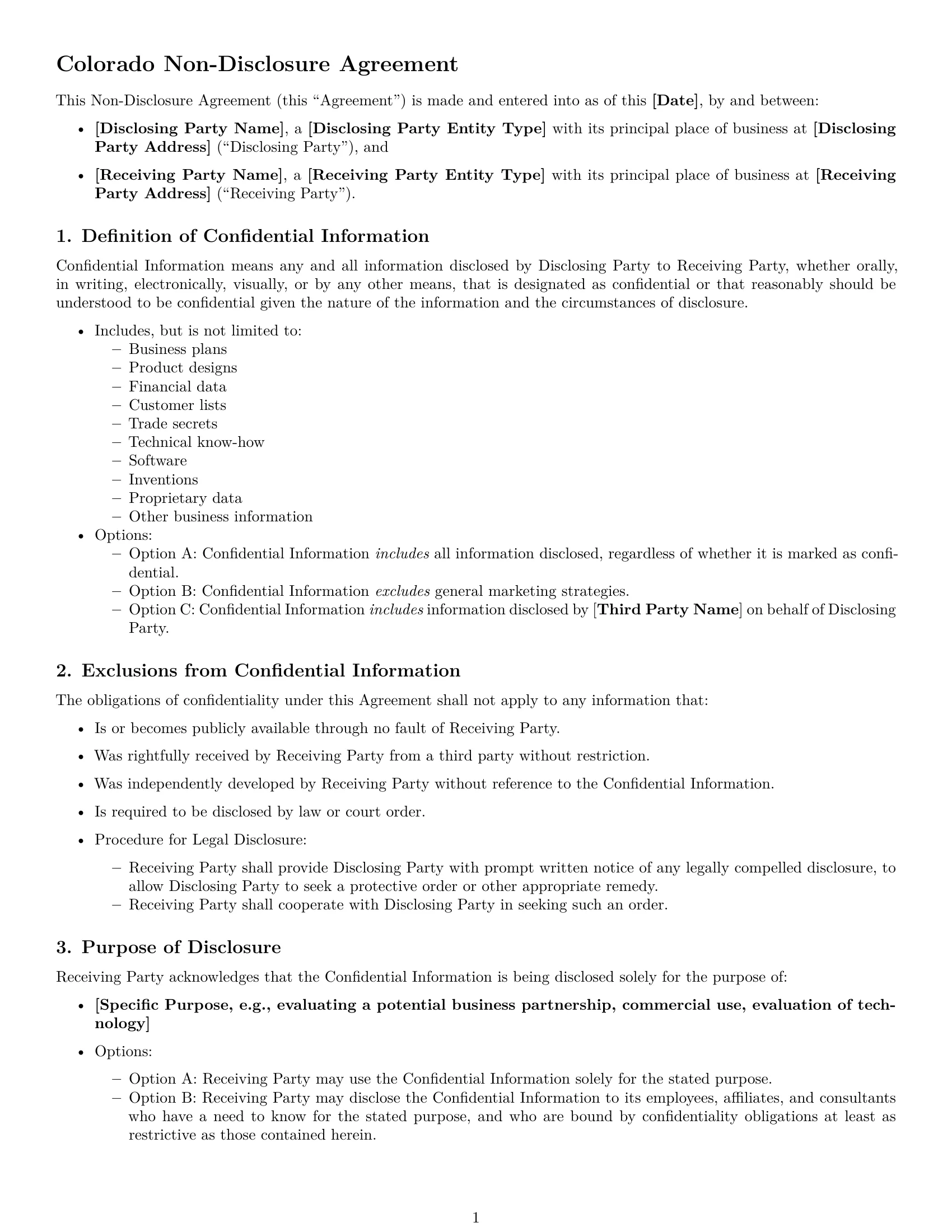 Preview page 1 of Free Colorado nda template