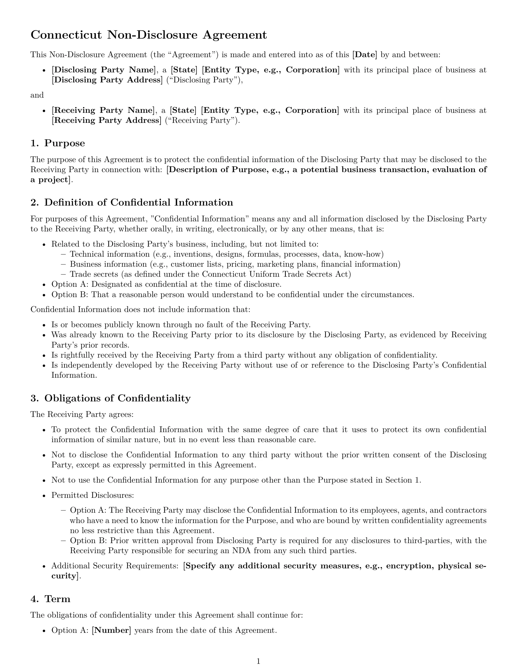 Preview page 1 of Free Connecticut nda template