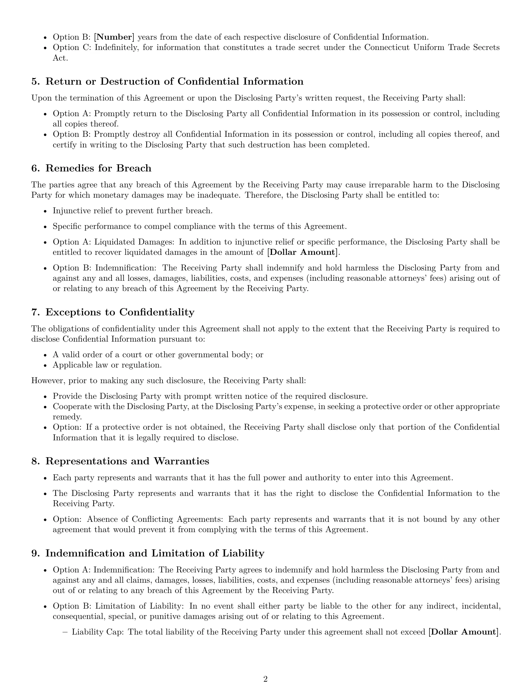 Preview page 2 of Free Connecticut nda template