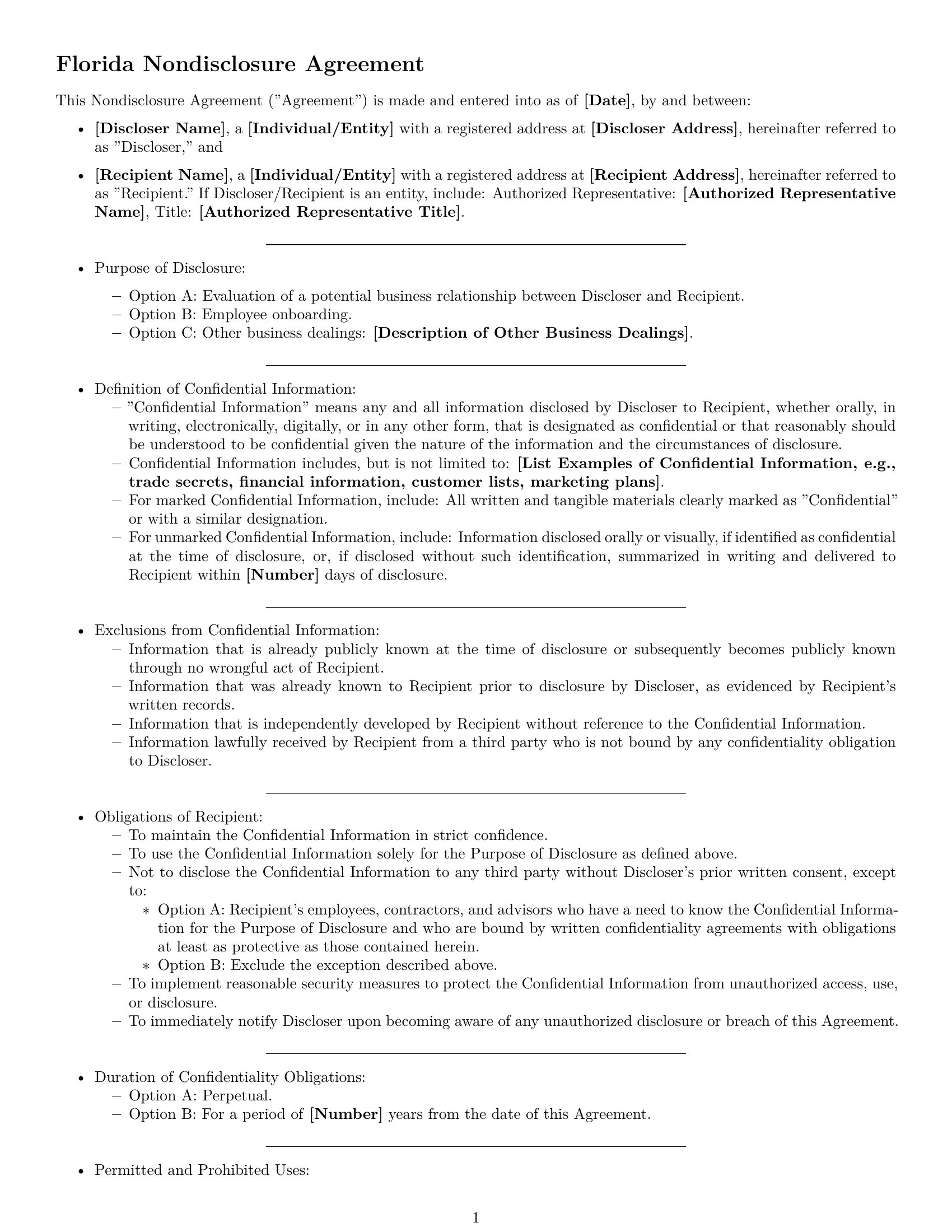 Preview page 1 of Free Florida nda template