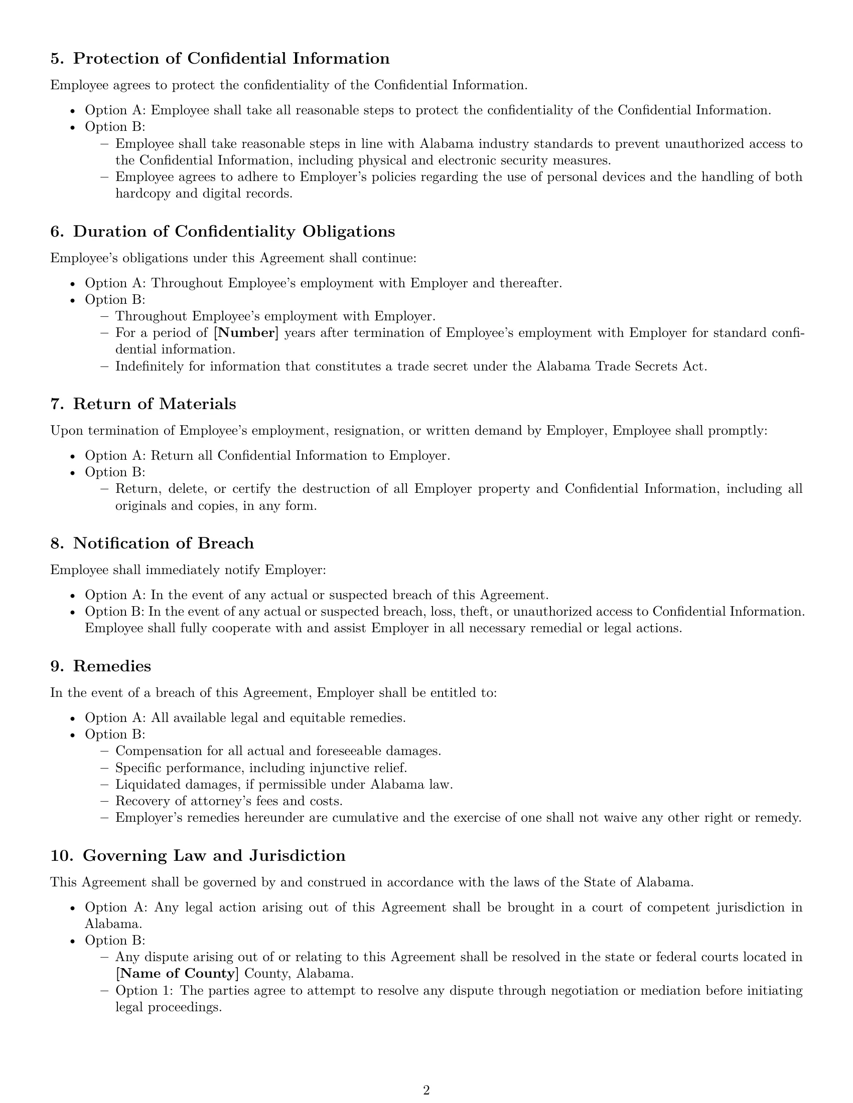 Preview page 2 of Free Alabama employee nda template