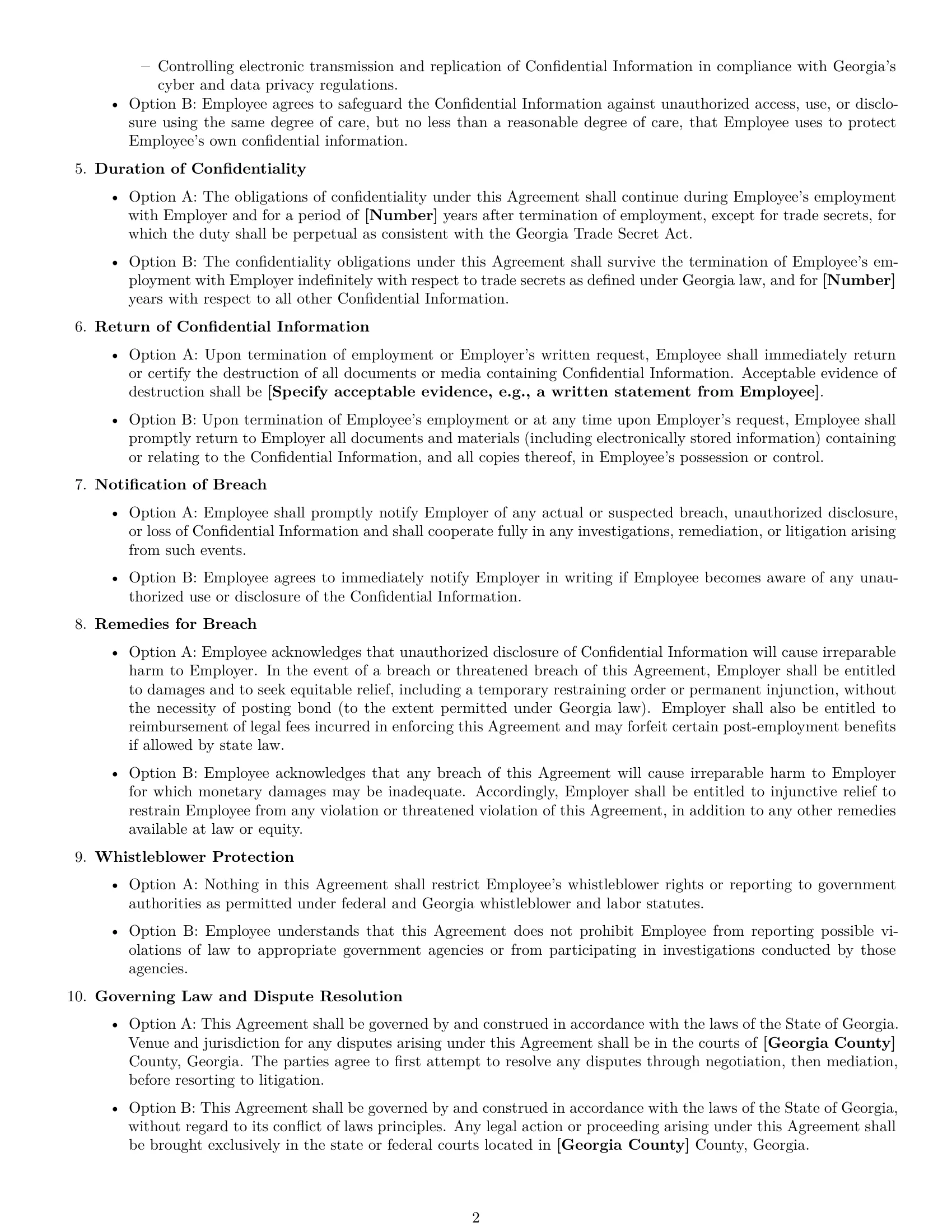 Preview page 2 of Free Georgia employee nda template