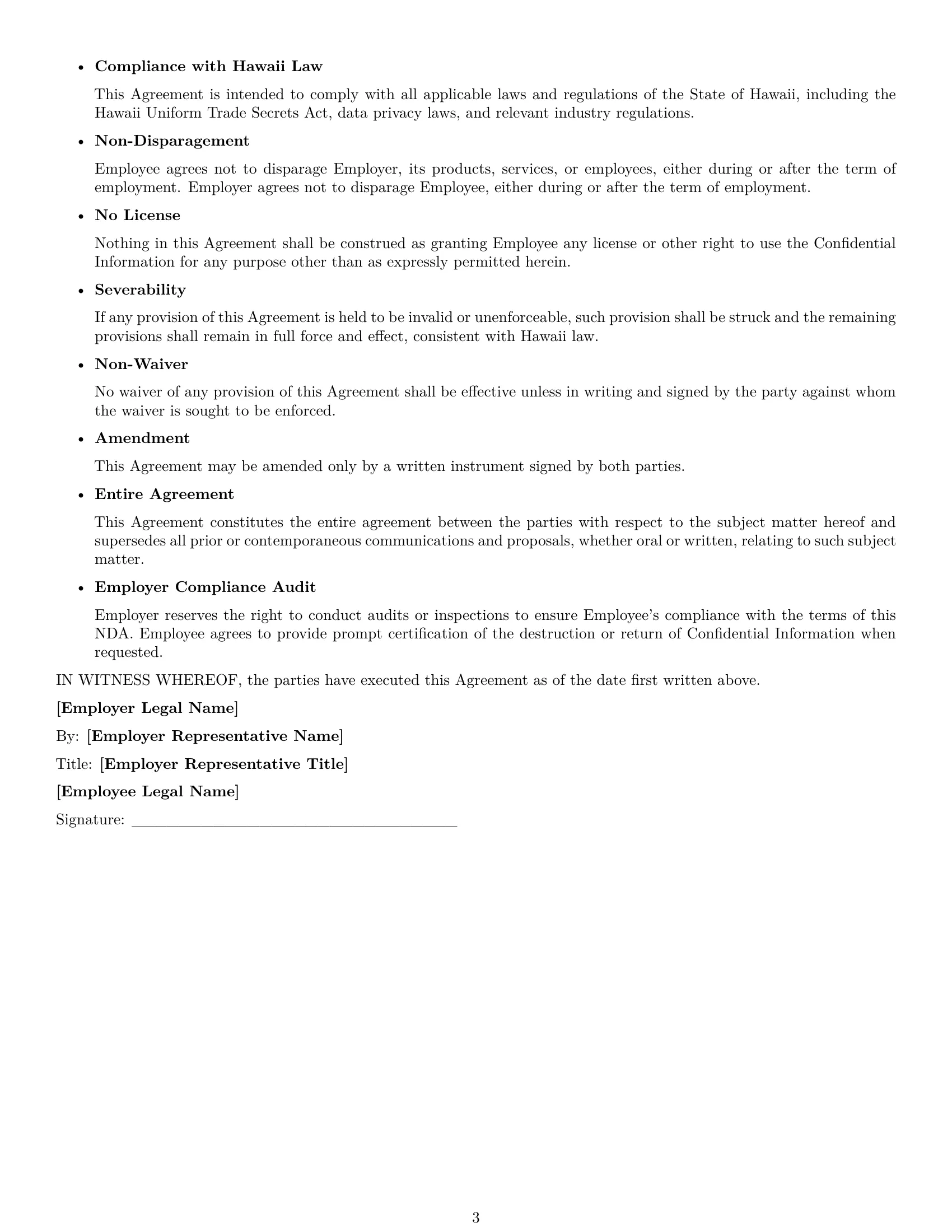 Preview page 3 of Free Hawaii employee nda template