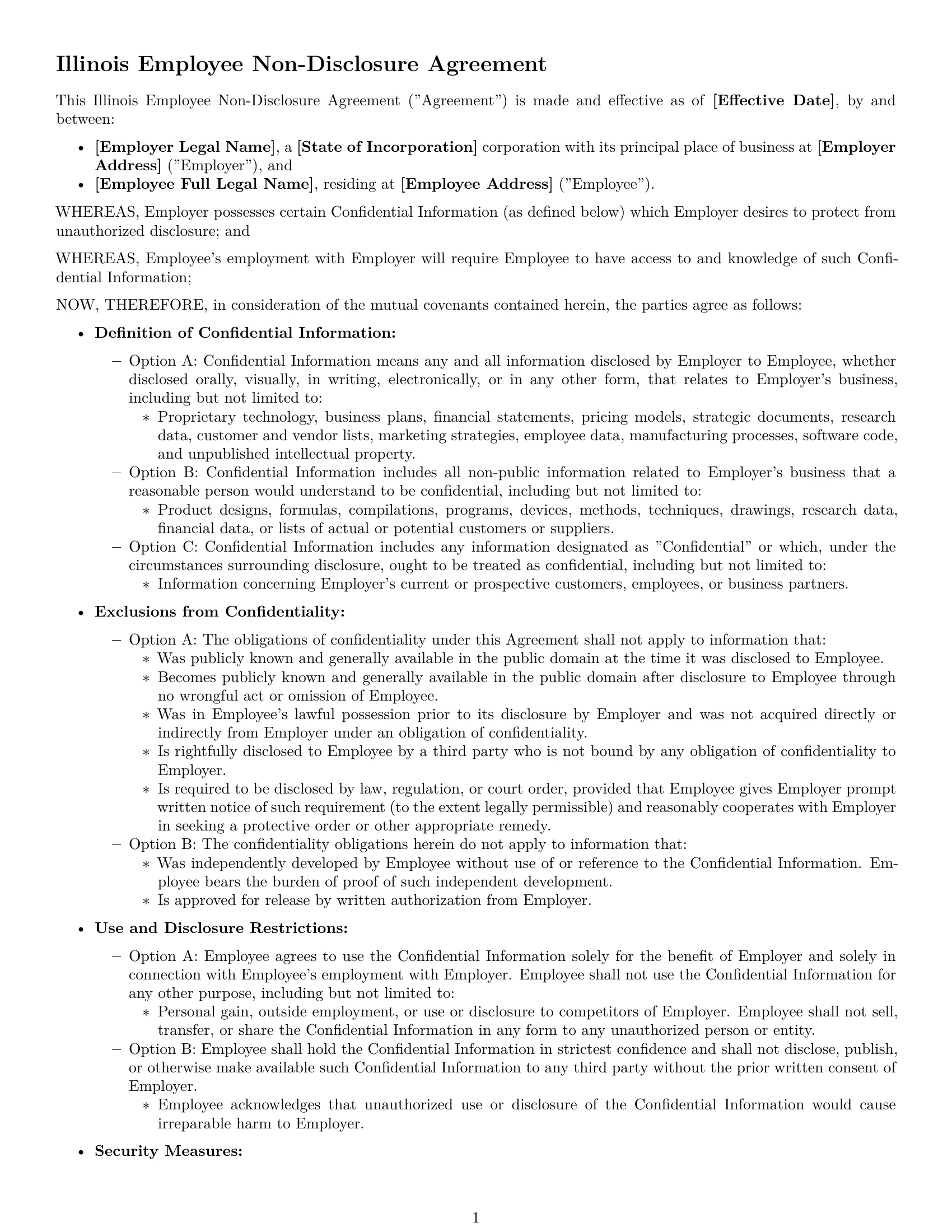 Preview page 1 of Free Illinois employee nda template
