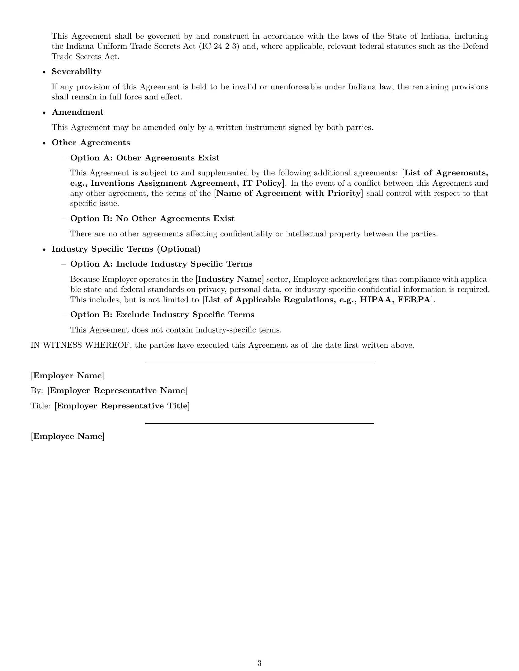 Preview page 3 of Free Indiana employee nda template