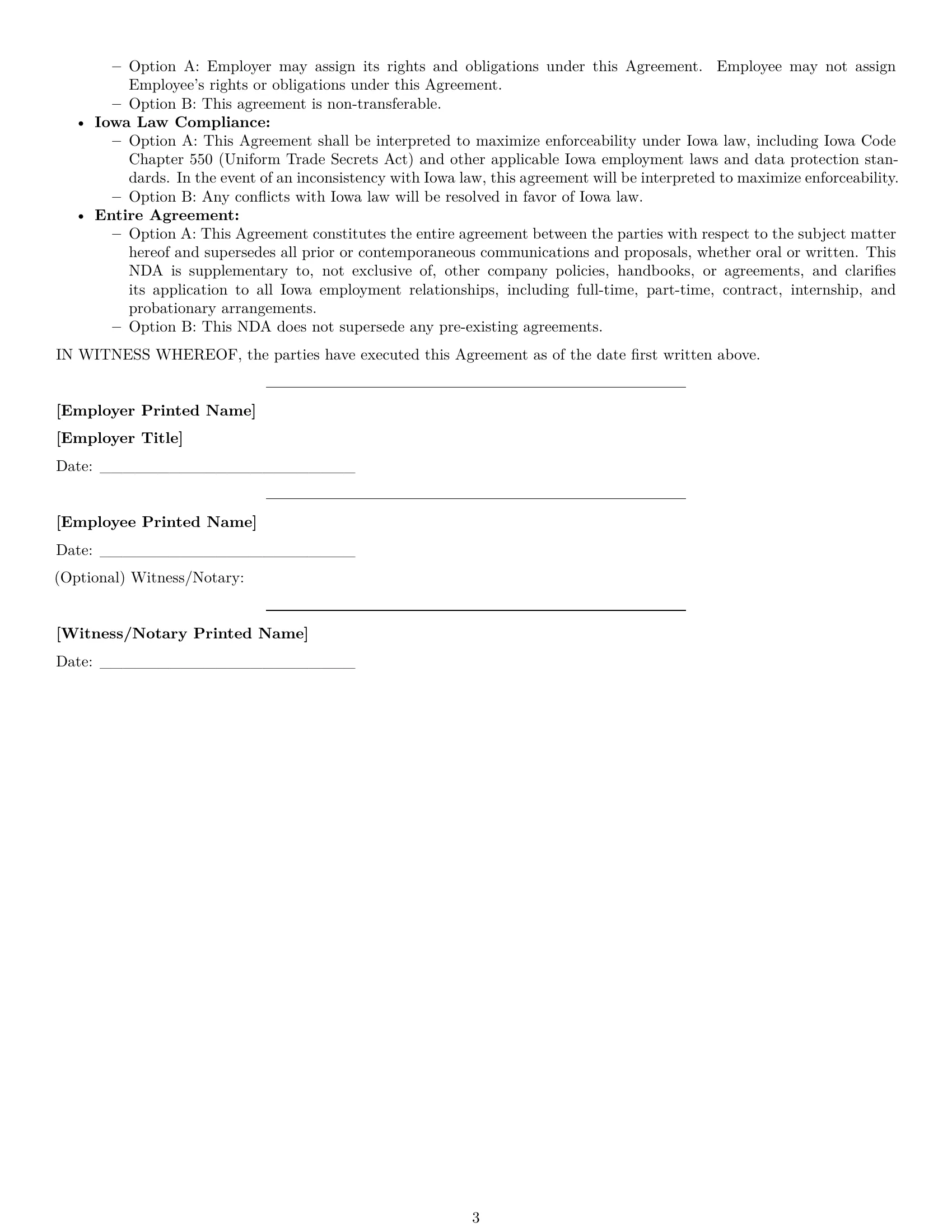 Preview page 3 of Free Iowa employee nda template