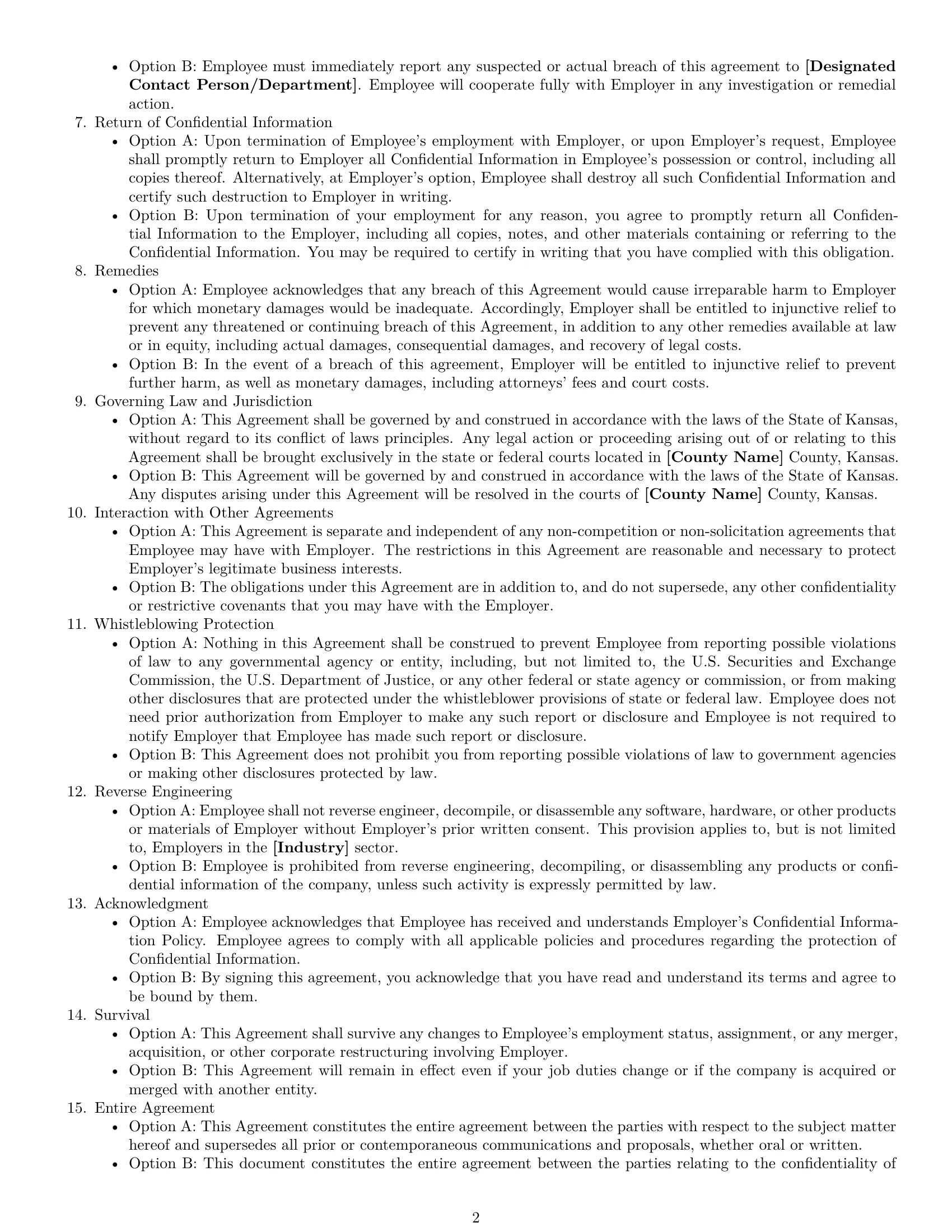 Preview page 2 of Free Kansas employee nda template