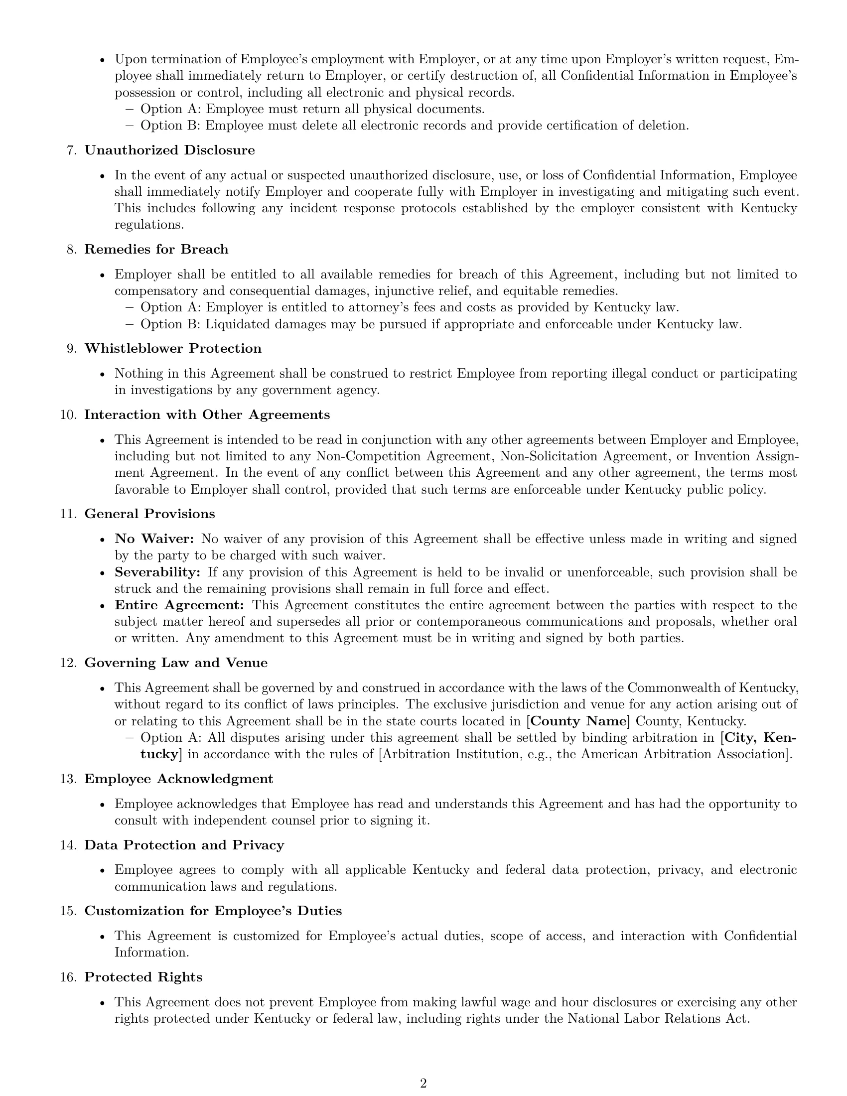 Preview page 2 of Free Kentucky employee nda template