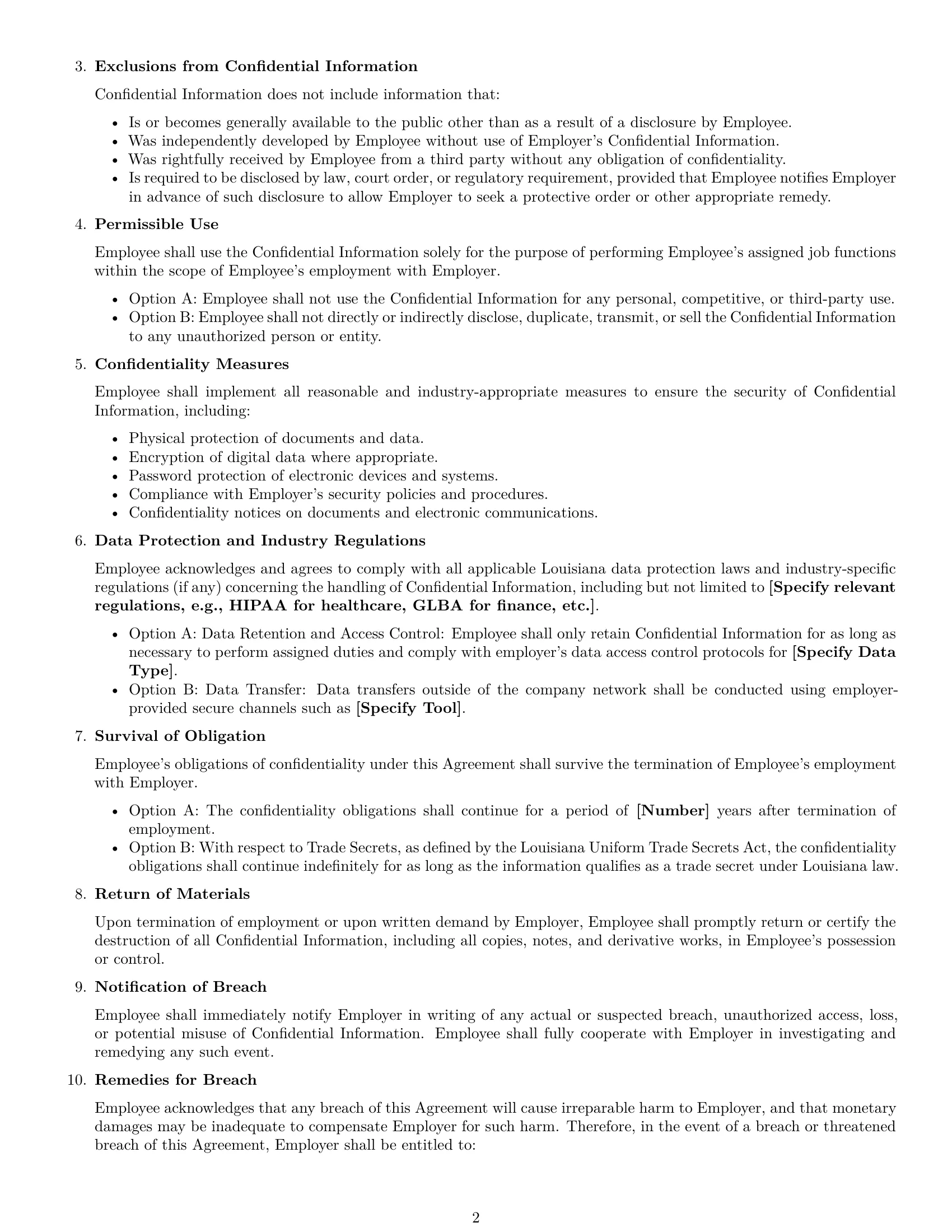 Preview page 2 of Free Louisiana employee nda template
