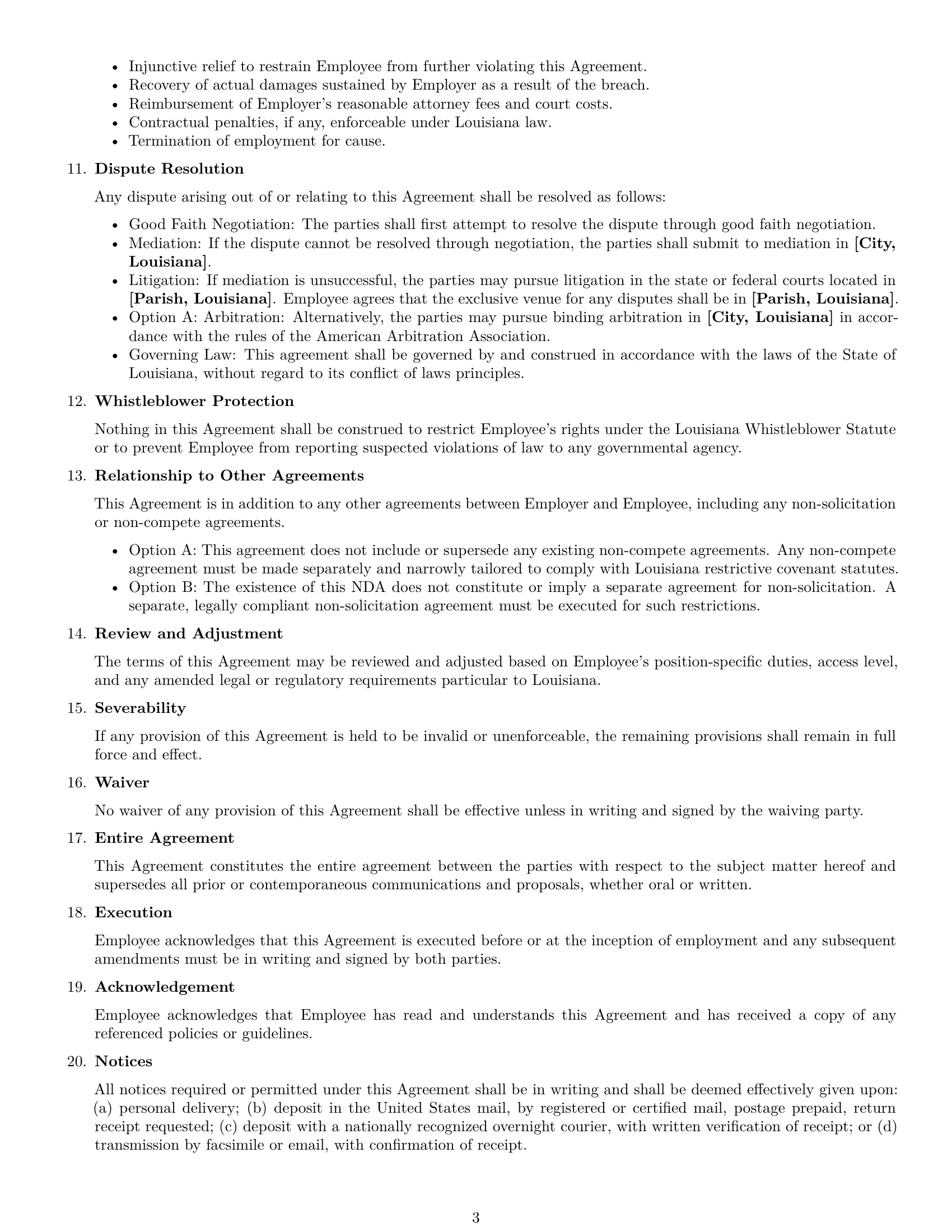 Preview page 3 of Free Louisiana employee nda template