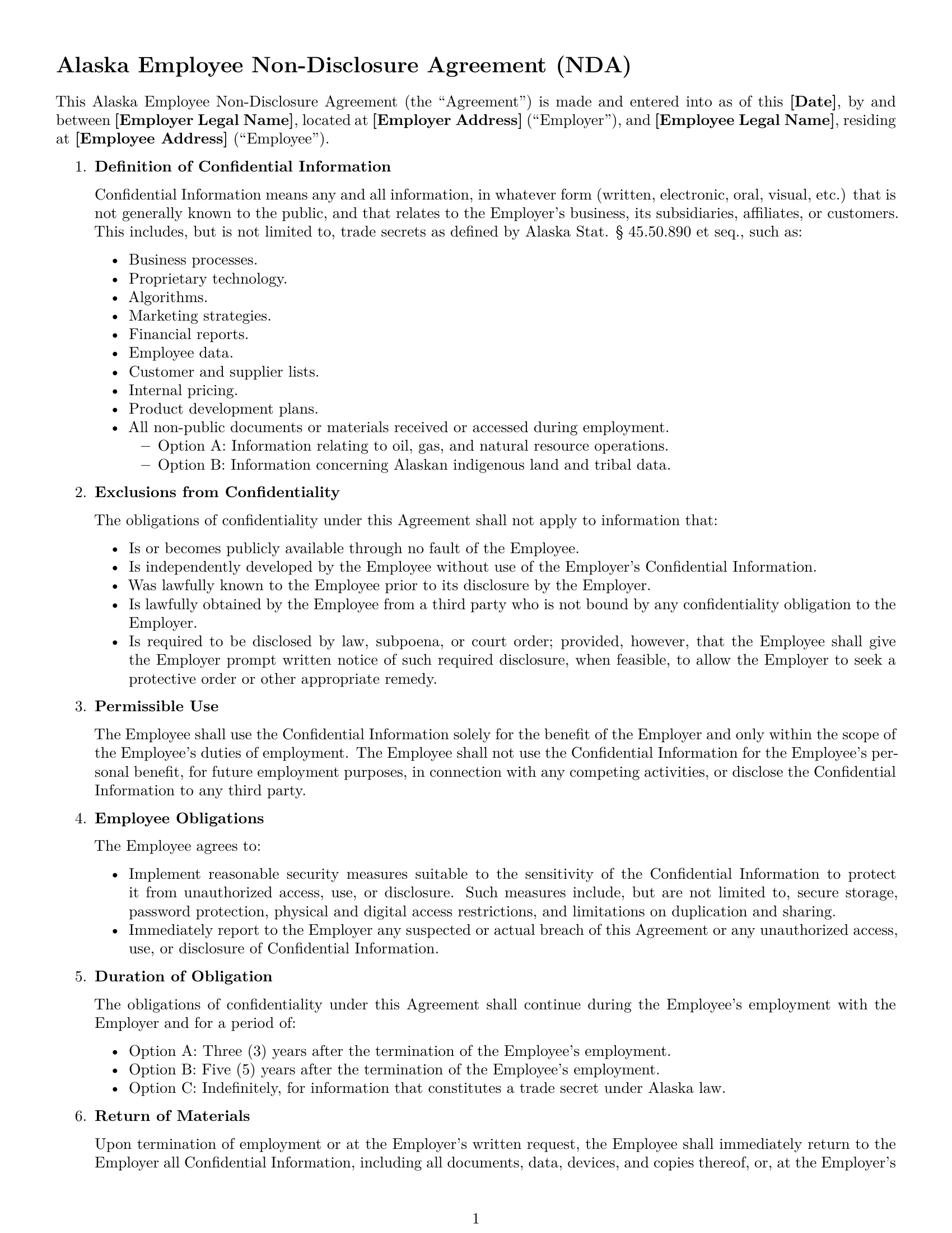 Preview page 1 of Free Alaska employee nda template