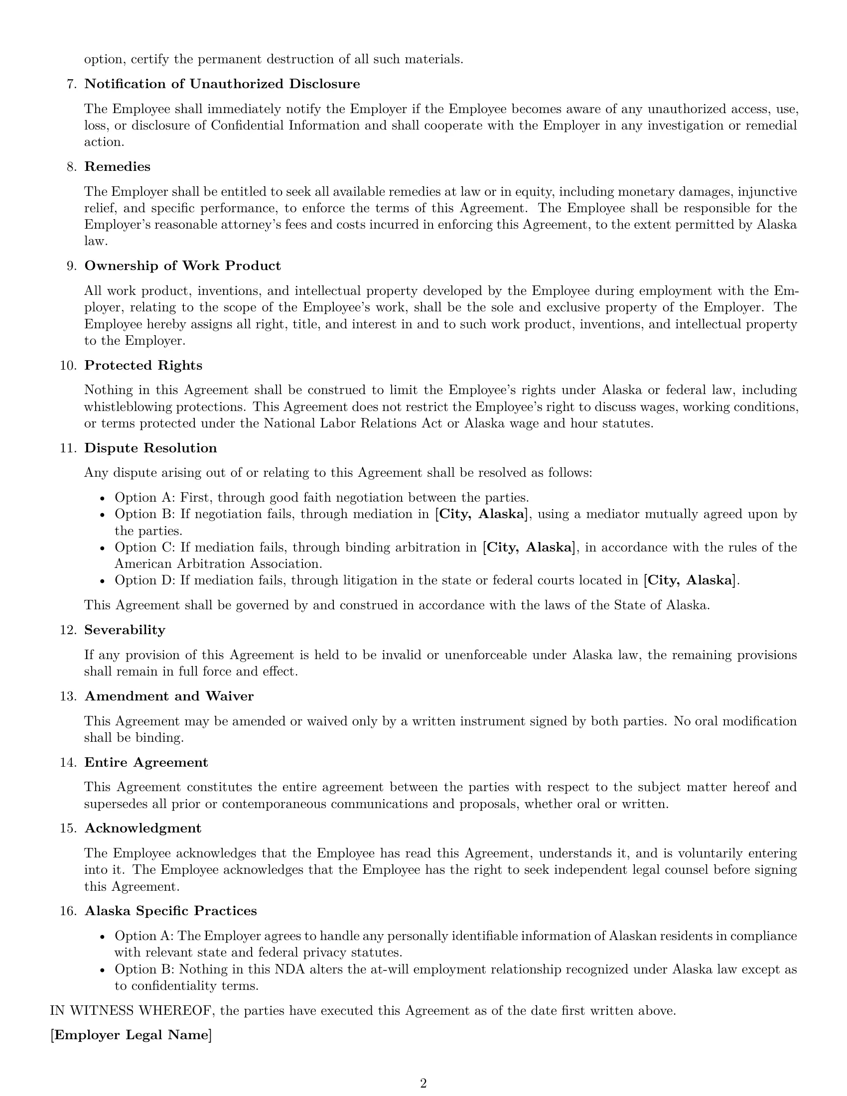 Preview page 2 of Free Alaska employee nda template