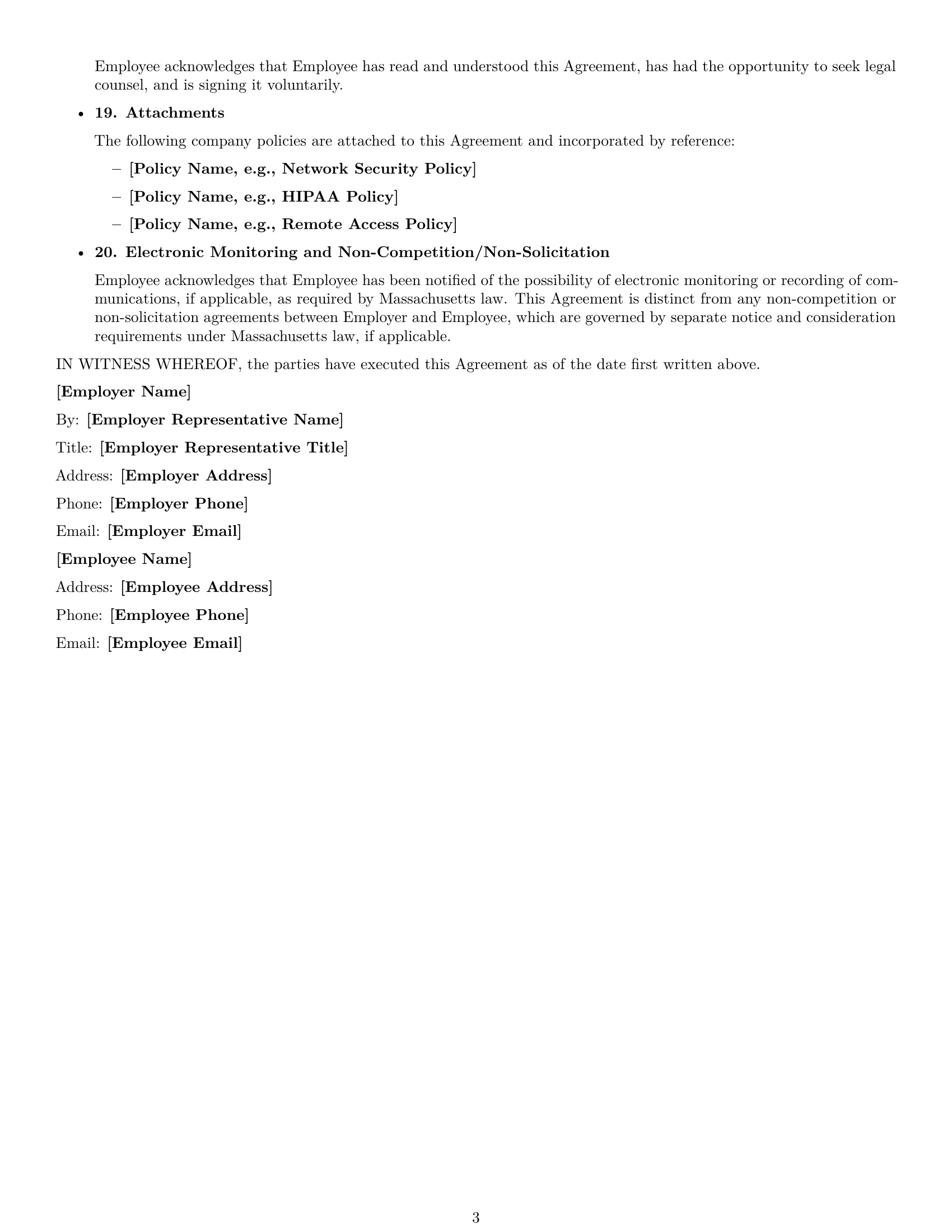 Preview page 3 of Free Massachusetts employee nda template